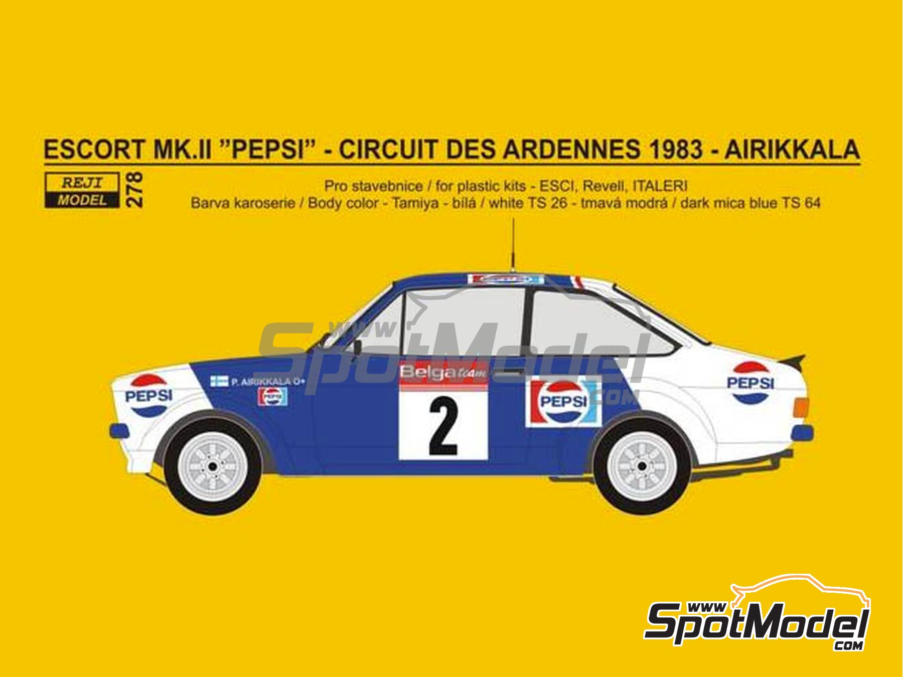 Image 1: Ford Escort Mk. II RS1800 sponsored by Pepsi - Circuit des Ardennes 1983 | Marking / livery in 1/24 scale manufactured by Reji Model (ref.&nbsp;REJI-278, also 278)