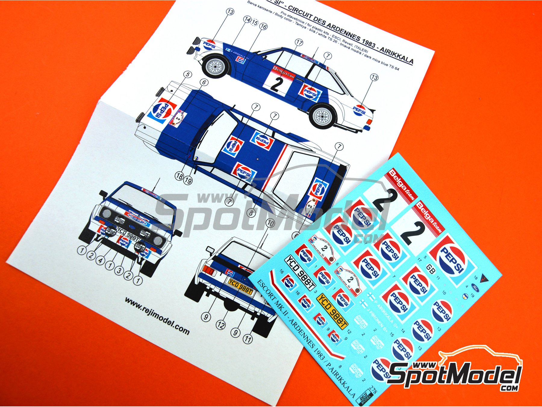 Image 2: Ford Escort Mk. II RS1800 sponsored by Pepsi - Circuit des Ardennes 1983 | Marking / livery in 1/24 scale manufactured by Reji Model (ref.&nbsp;REJI-278, also 278)