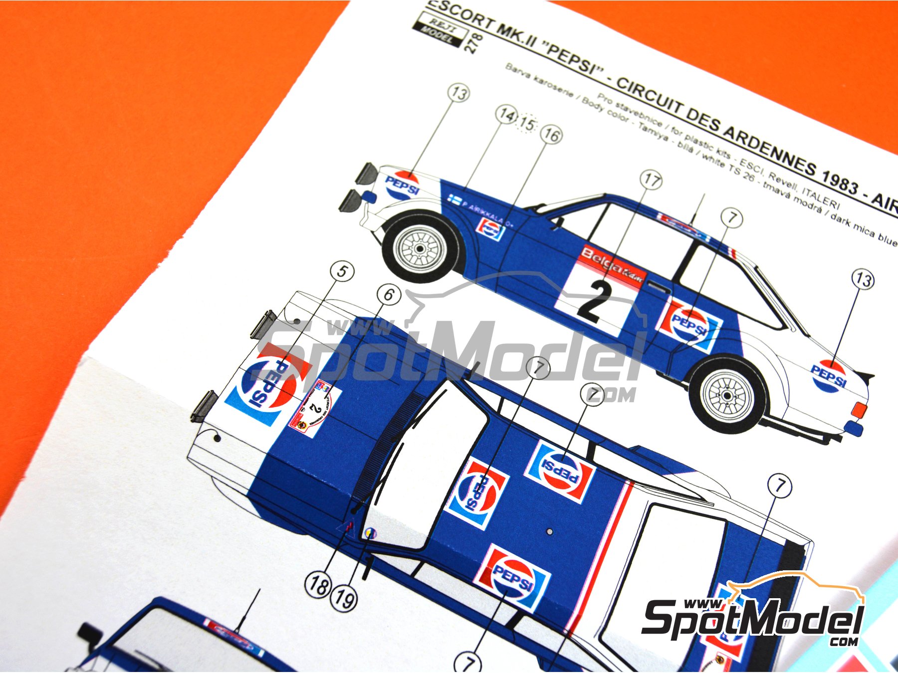 Image 3: Ford Escort Mk. II RS1800 sponsored by Pepsi - Circuit des Ardennes 1983 | Marking / livery in 1/24 scale manufactured by Reji Model (ref.&nbsp;REJI-278, also 278)