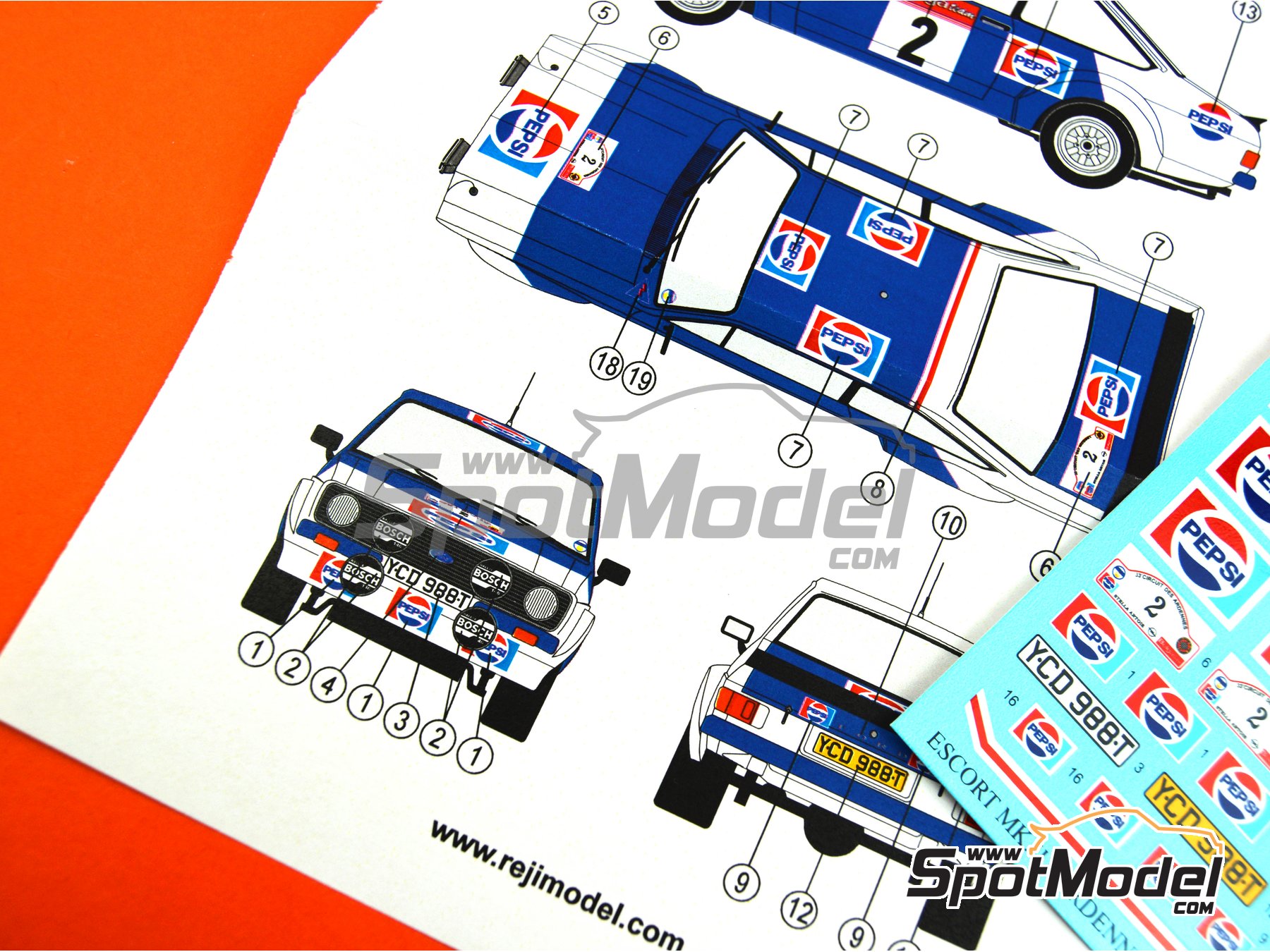 Image 4: Ford Escort Mk. II RS1800 sponsored by Pepsi - Circuit des Ardennes 1983 | Marking / livery in 1/24 scale manufactured by Reji Model (ref.&nbsp;REJI-278, also 278)