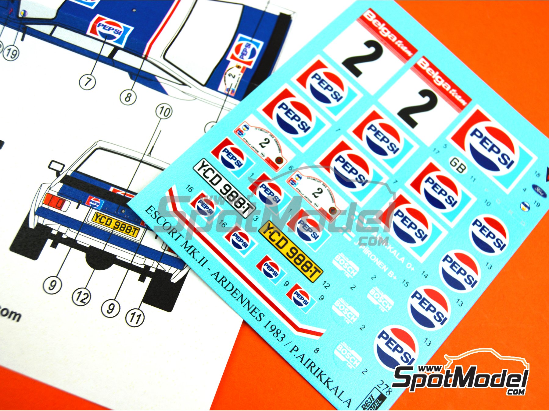 Image 5: Ford Escort Mk. II RS1800 sponsored by Pepsi - Circuit des Ardennes 1983 | Marking / livery in 1/24 scale manufactured by Reji Model (ref.&nbsp;REJI-278, also 278)