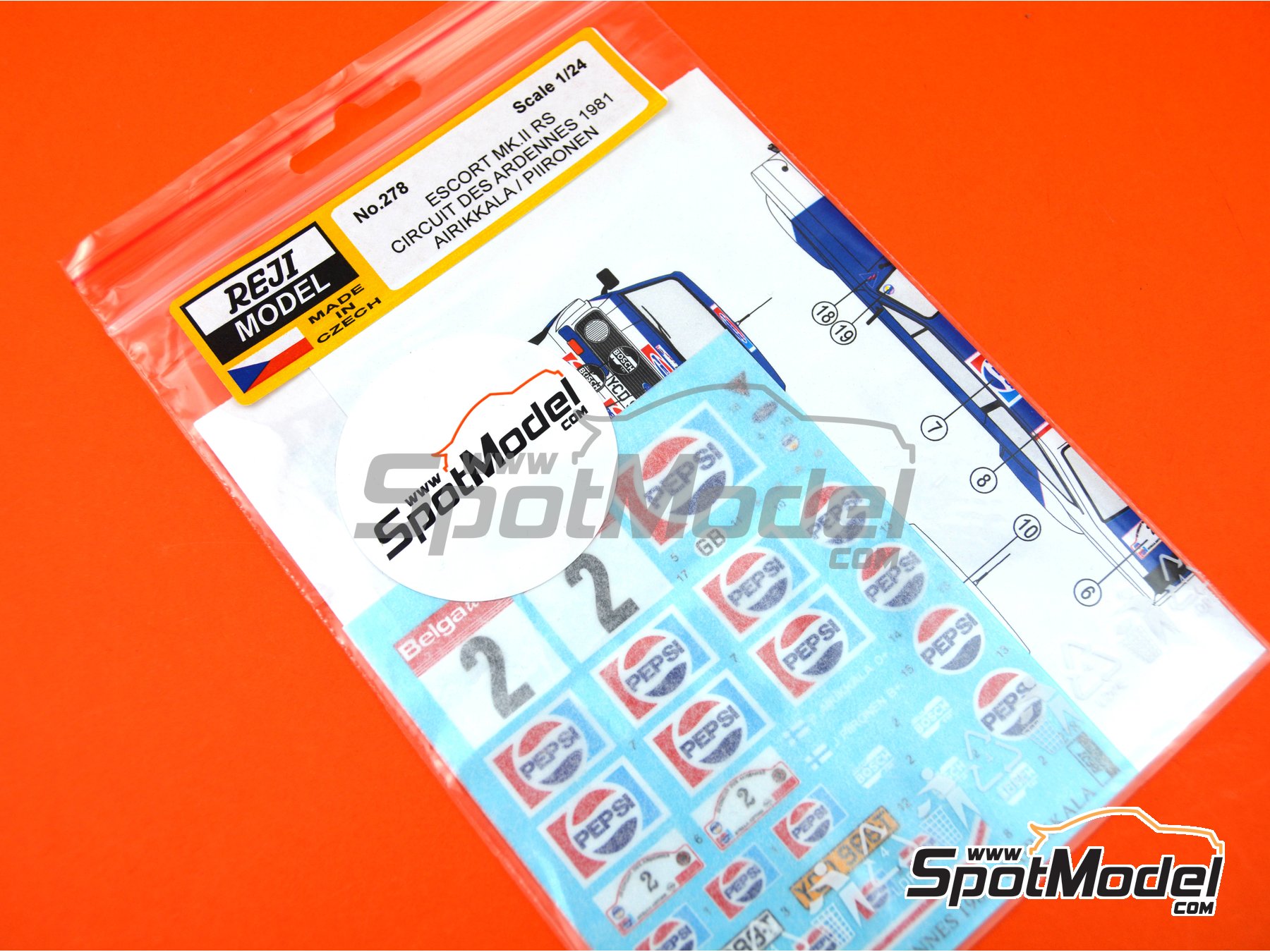 Image 6: Ford Escort Mk. II RS1800 sponsored by Pepsi - Circuit des Ardennes 1983 | Marking / livery in 1/24 scale manufactured by Reji Model (ref.&nbsp;REJI-278, also 278)