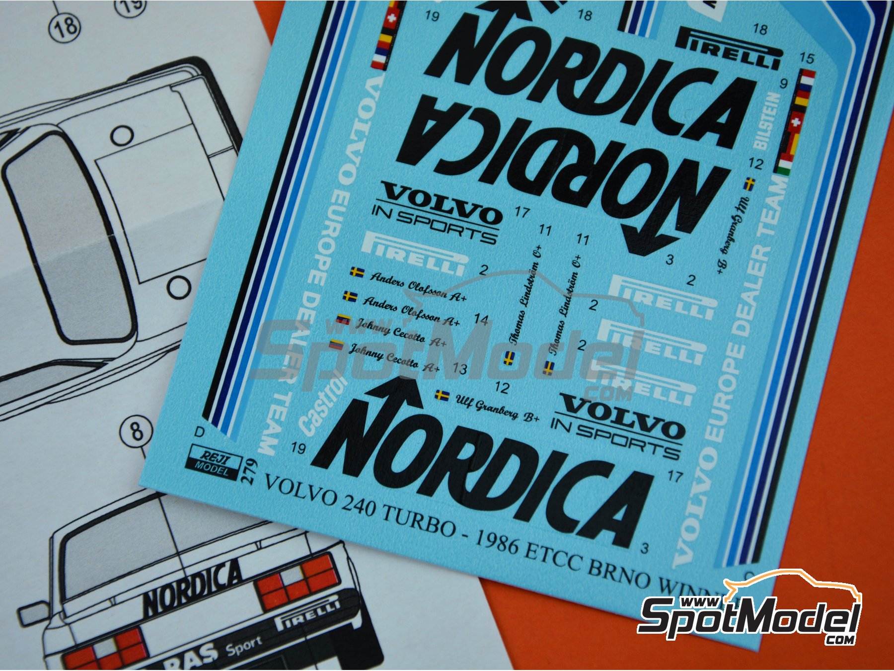 Image 6: Volvo 240 Turbo RAS Sport Volvo Europe Dealer Team sponsored by Nordica - European Touring Car Championship ETCC 1986 | Marking / livery in 1/24 scale manufactured by Reji Model (ref.&nbsp;REJI-279, also 279)