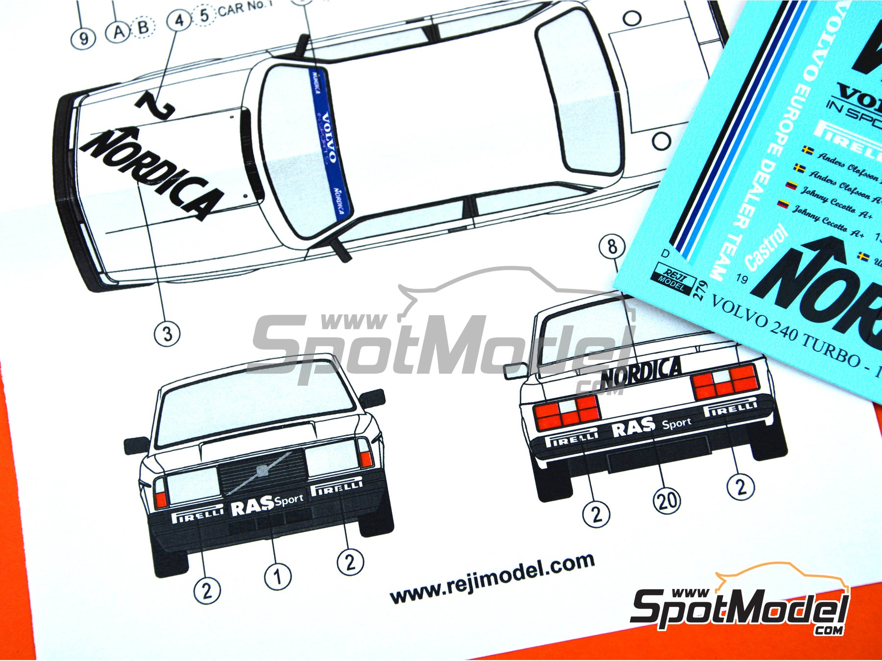 Image 8: Volvo 240 Turbo RAS Sport Volvo Europe Dealer Team sponsored by Nordica - European Touring Car Championship ETCC 1986 | Marking / livery in 1/24 scale manufactured by Reji Model (ref.&nbsp;REJI-279, also 279)