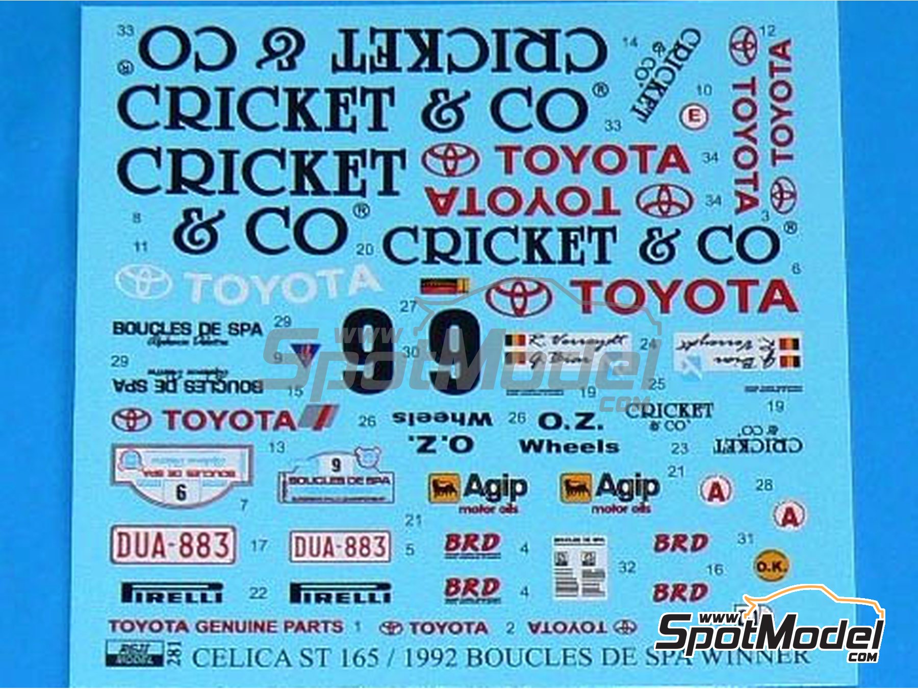 Image 3: Toyota Celica GT-Four ST165 sponsored by Cricket & Co - Boucles de SPA 1992 | Marking / livery in 1/24 scale manufactured by Reji Model (ref. REJI-281, also 281)