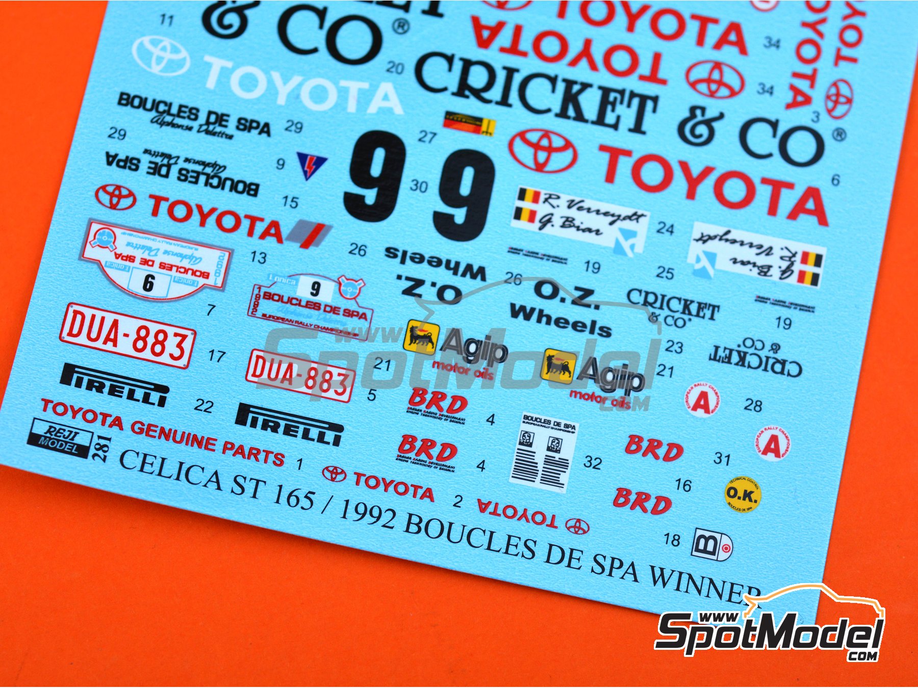 Image 5: Toyota Celica GT-Four ST165 sponsored by Cricket & Co - Boucles de SPA 1992 | Marking / livery in 1/24 scale manufactured by Reji Model (ref. REJI-281, also 281)