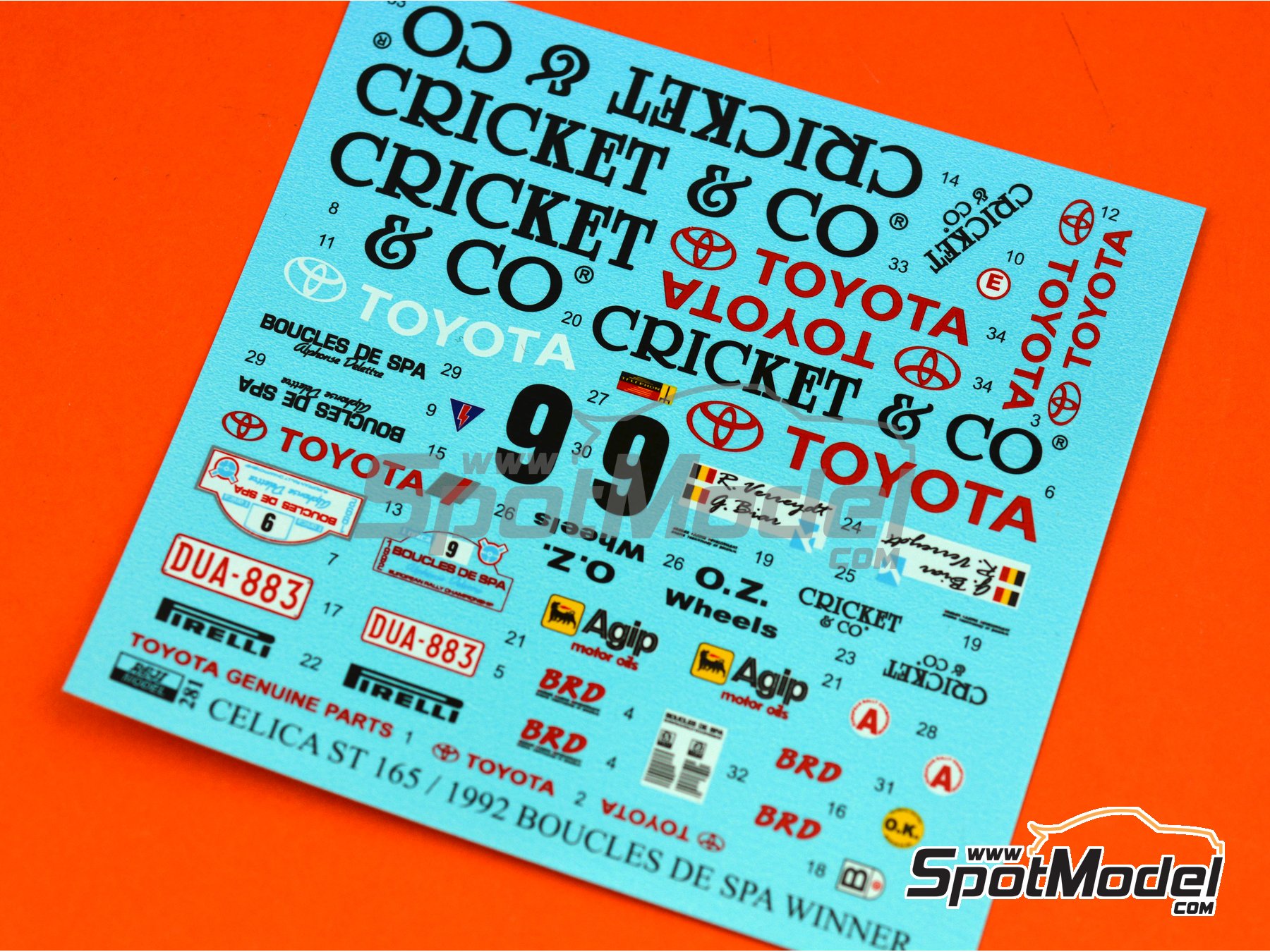 Image 6: Toyota Celica GT-Four ST165 sponsored by Cricket & Co - Boucles de SPA 1992 | Marking / livery in 1/24 scale manufactured by Reji Model (ref. REJI-281, also 281)