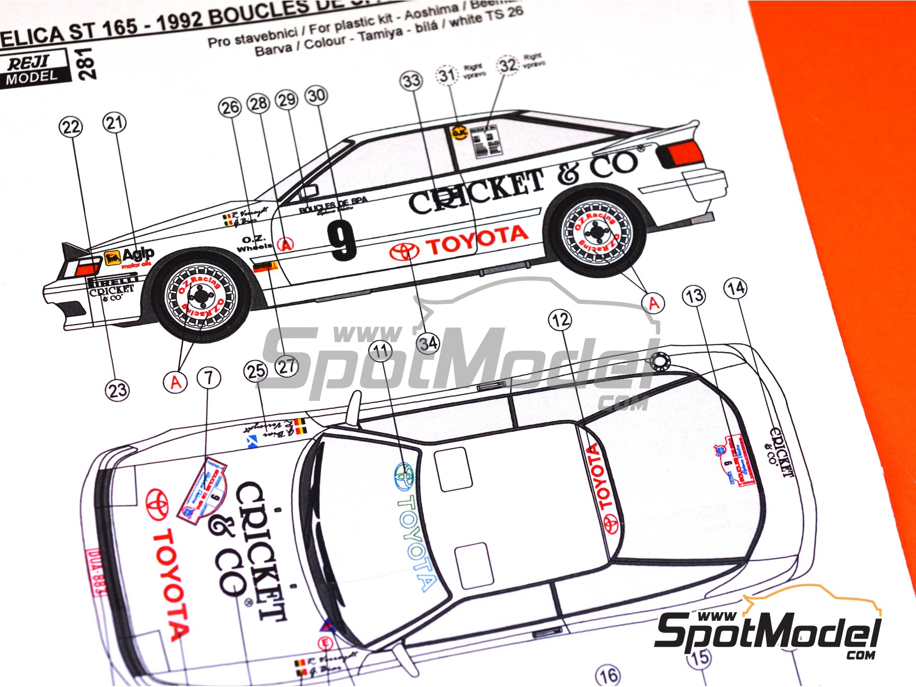 Image 7: Toyota Celica GT-Four ST165 sponsored by Cricket & Co - Boucles de SPA 1992 | Marking / livery in 1/24 scale manufactured by Reji Model (ref. REJI-281, also 281)