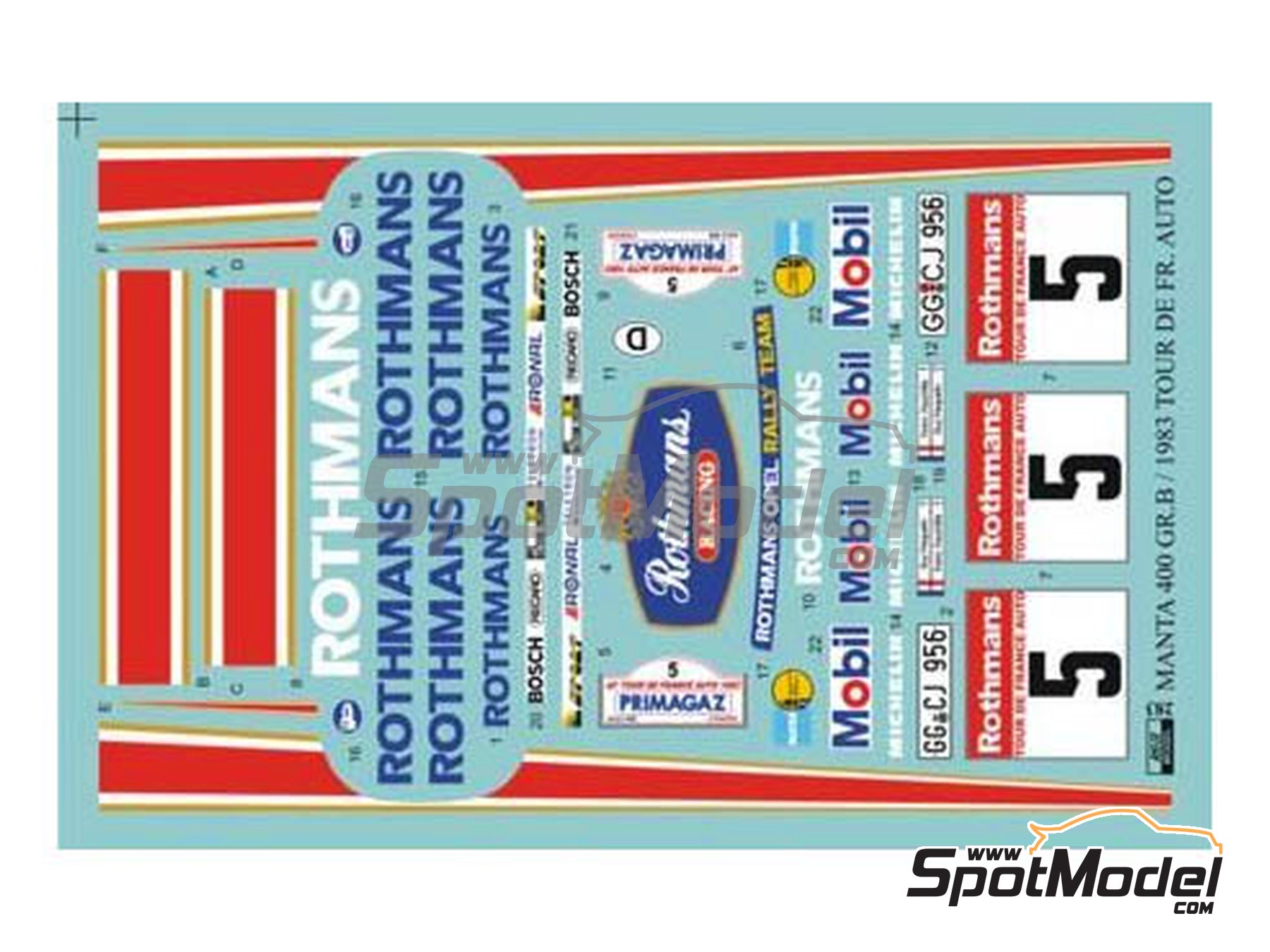 Image 1: Opel Manta 400 Group B Opel Rally Team sponsored by Rothmans - Tour de France Automobile 1983 | Marking / livery in 1/24 scale manufactured by Reji Model (ref. REJI-283, also 283)