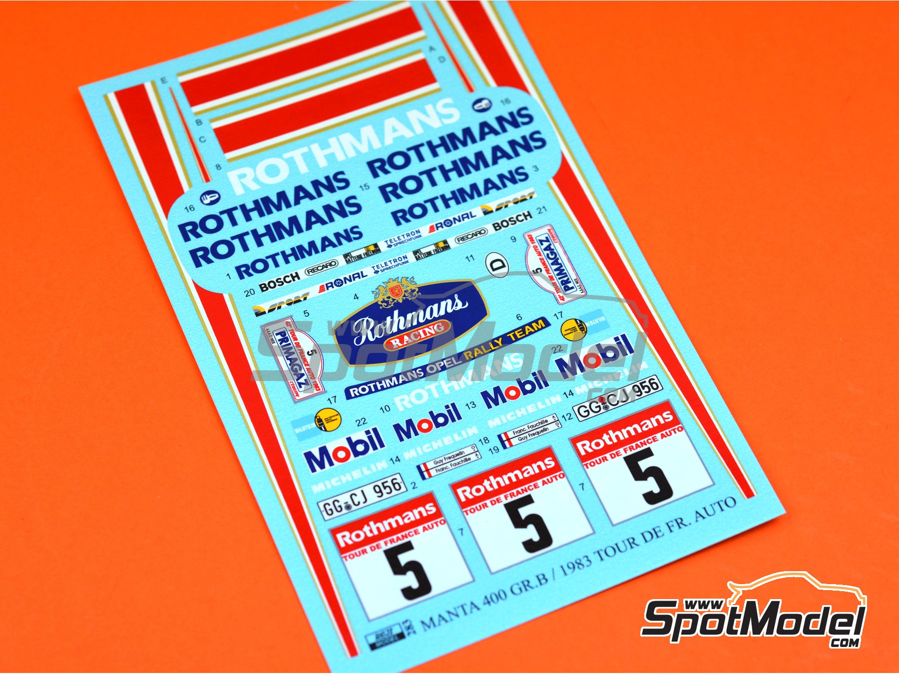 Image 6: Opel Manta 400 Group B Opel Rally Team sponsored by Rothmans - Tour de France Automobile 1983 | Marking / livery in 1/24 scale manufactured by Reji Model (ref. REJI-283, also 283)