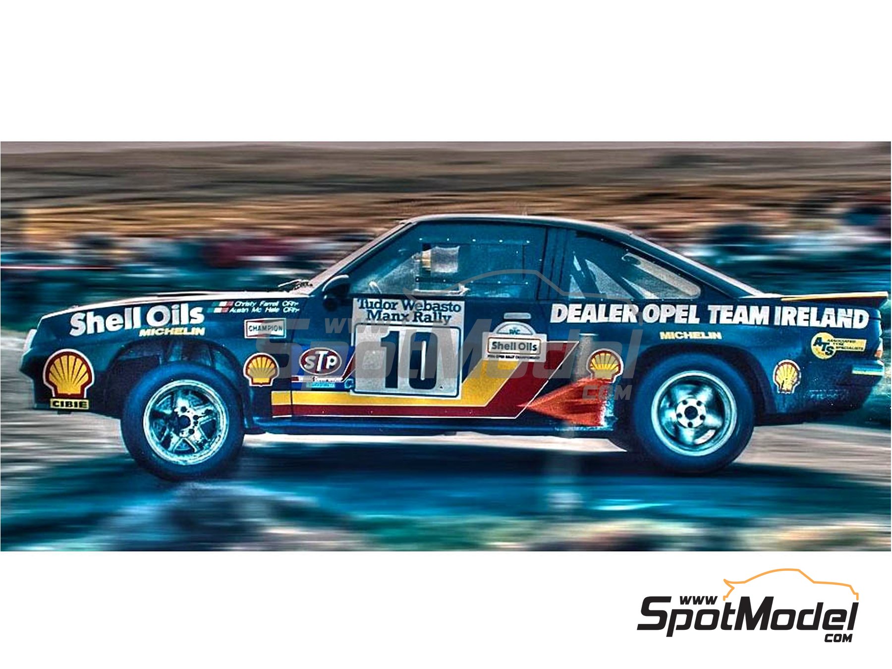 Image 2: Opel Manta 400 Group B Dealer Opel Ireland Team sponsored by Dealer Opel Ireland - Tudor Webasto Manx International Rally 1986 | Marking / livery in 1/24 scale manufactured by Reji Model (ref.&nbsp;REJI-287, also 287)