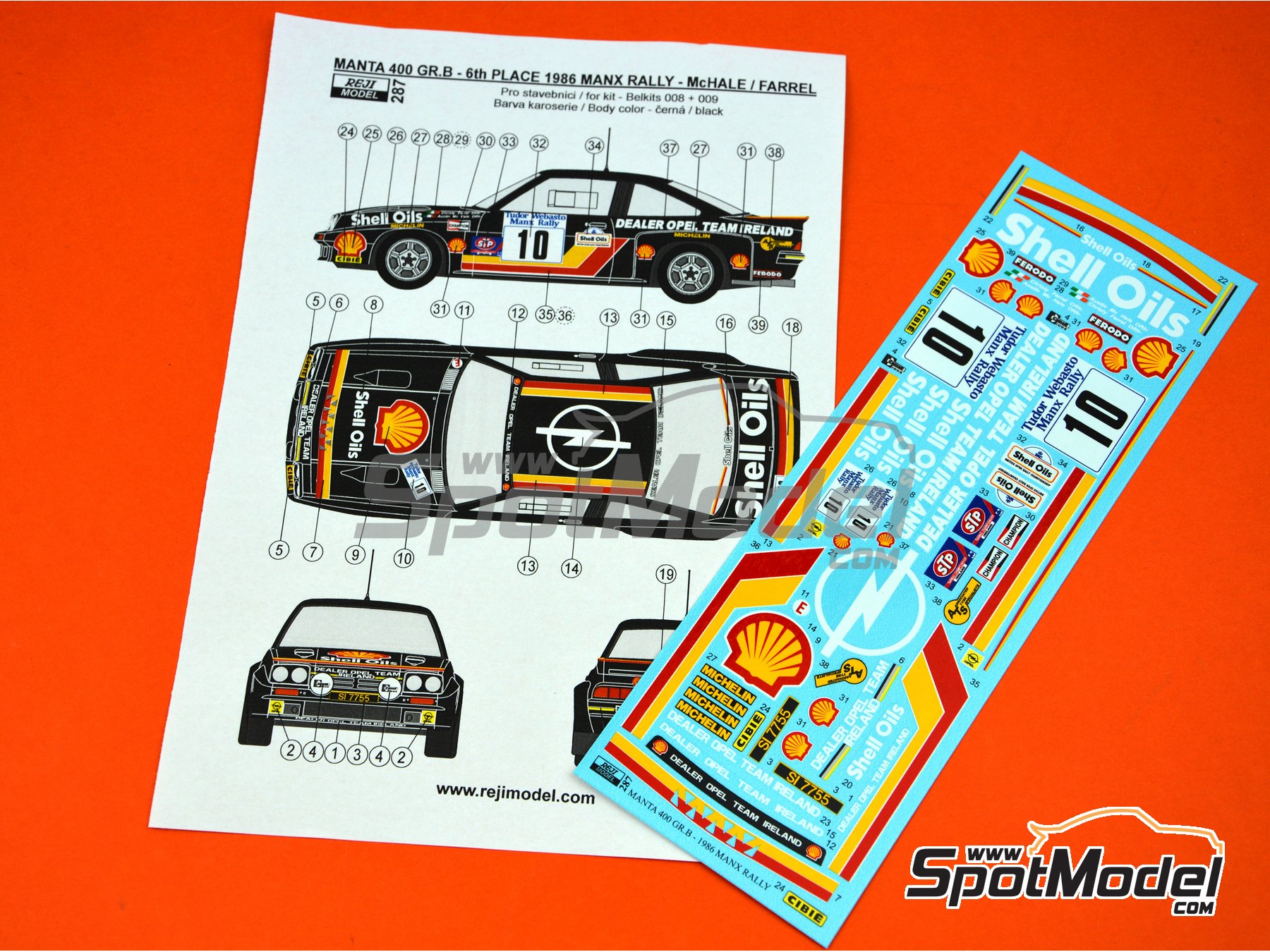 Image 6: Opel Manta 400 Group B Dealer Opel Ireland Team sponsored by Dealer Opel Ireland - Tudor Webasto Manx International Rally 1986 | Marking / livery in 1/24 scale manufactured by Reji Model (ref.&nbsp;REJI-287, also 287)
