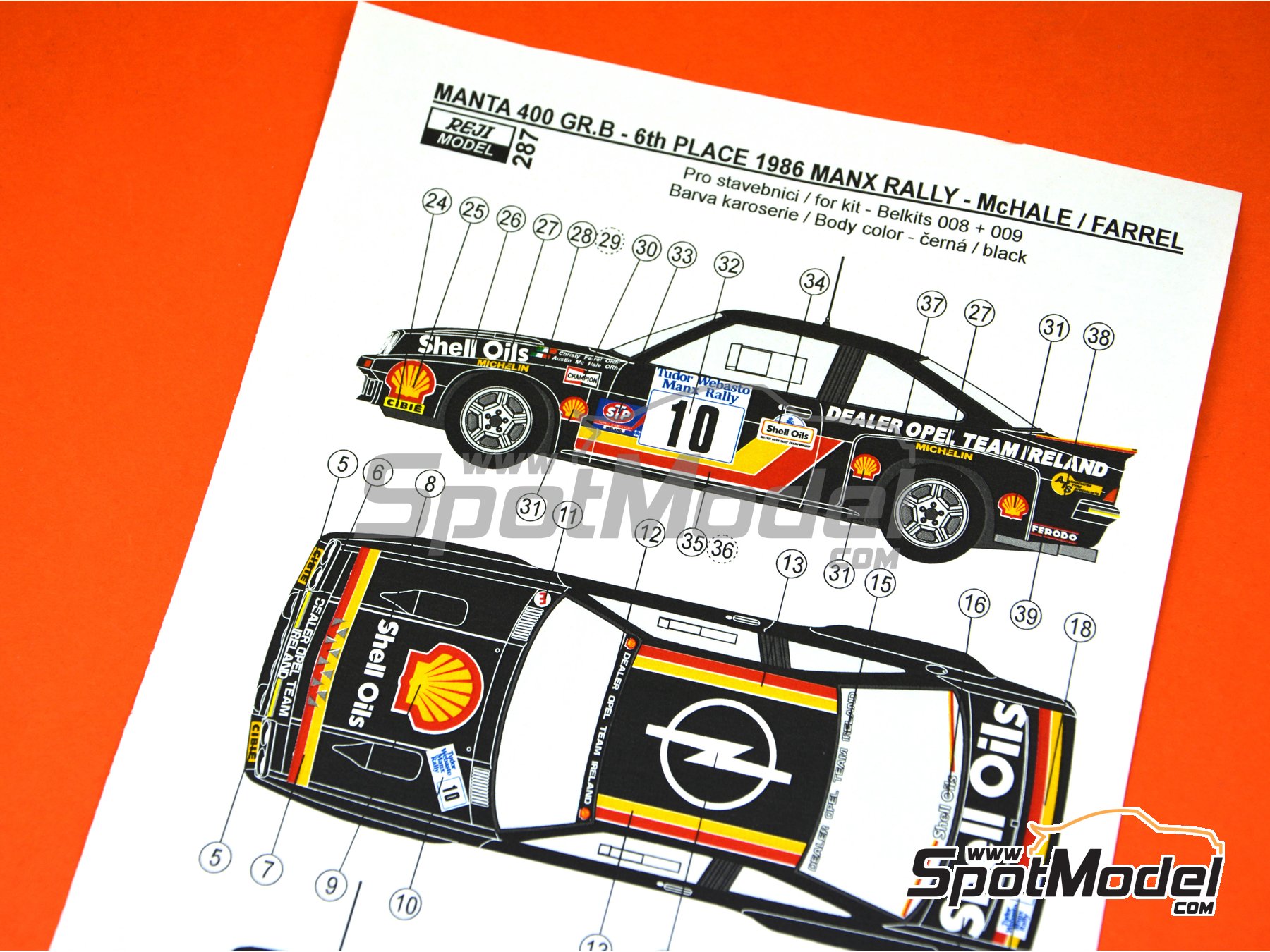 Image 7: Opel Manta 400 Group B Dealer Opel Ireland Team sponsored by Dealer Opel Ireland - Tudor Webasto Manx International Rally 1986 | Marking / livery in 1/24 scale manufactured by Reji Model (ref.&nbsp;REJI-287, also 287)