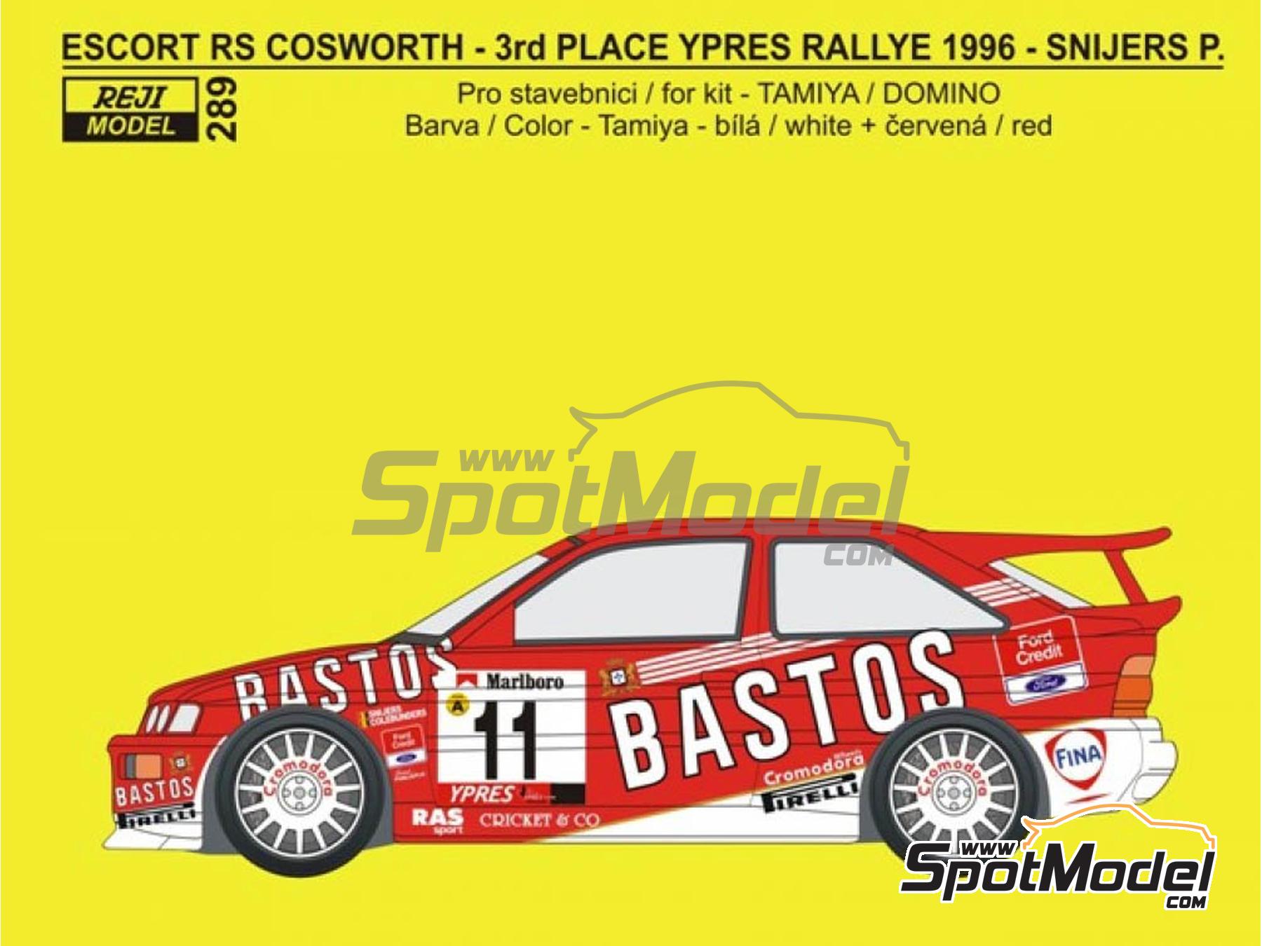 Image 1: Ford Escort RS Cosworth Equipo RAS Sport patrocinado por Bastos - Rally 24 Horas de Ypres 1996 | Decoraci&oacute;n en escala&nbsp;1/24 fabricado por Reji Model (ref.&nbsp;REJI-289, tambien 289)