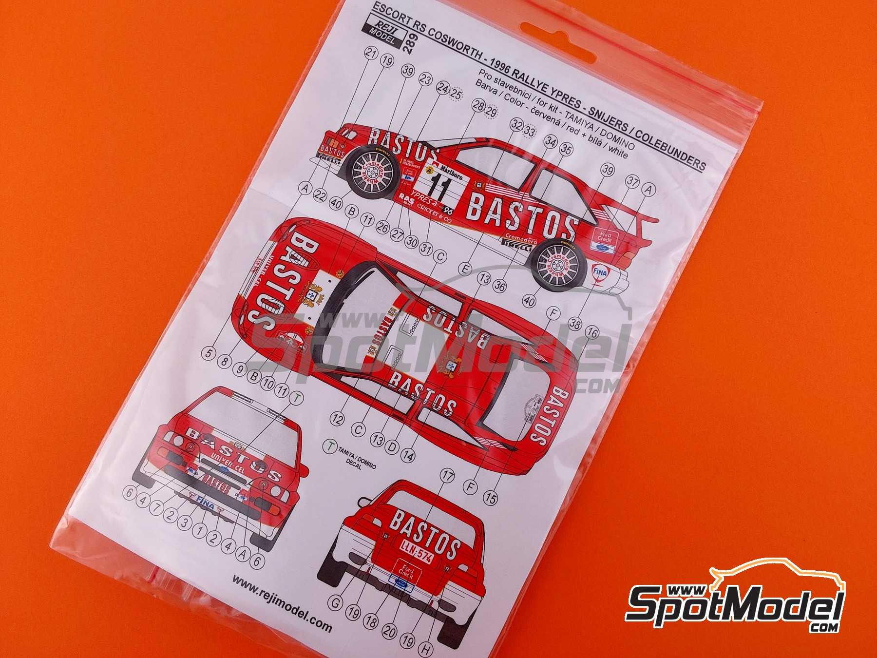 Image 6: Ford Escort RS Cosworth Equipo RAS Sport patrocinado por Bastos - Rally 24 Horas de Ypres 1996 | Decoraci&oacute;n en escala&nbsp;1/24 fabricado por Reji Model (ref.&nbsp;REJI-289, tambien 289)