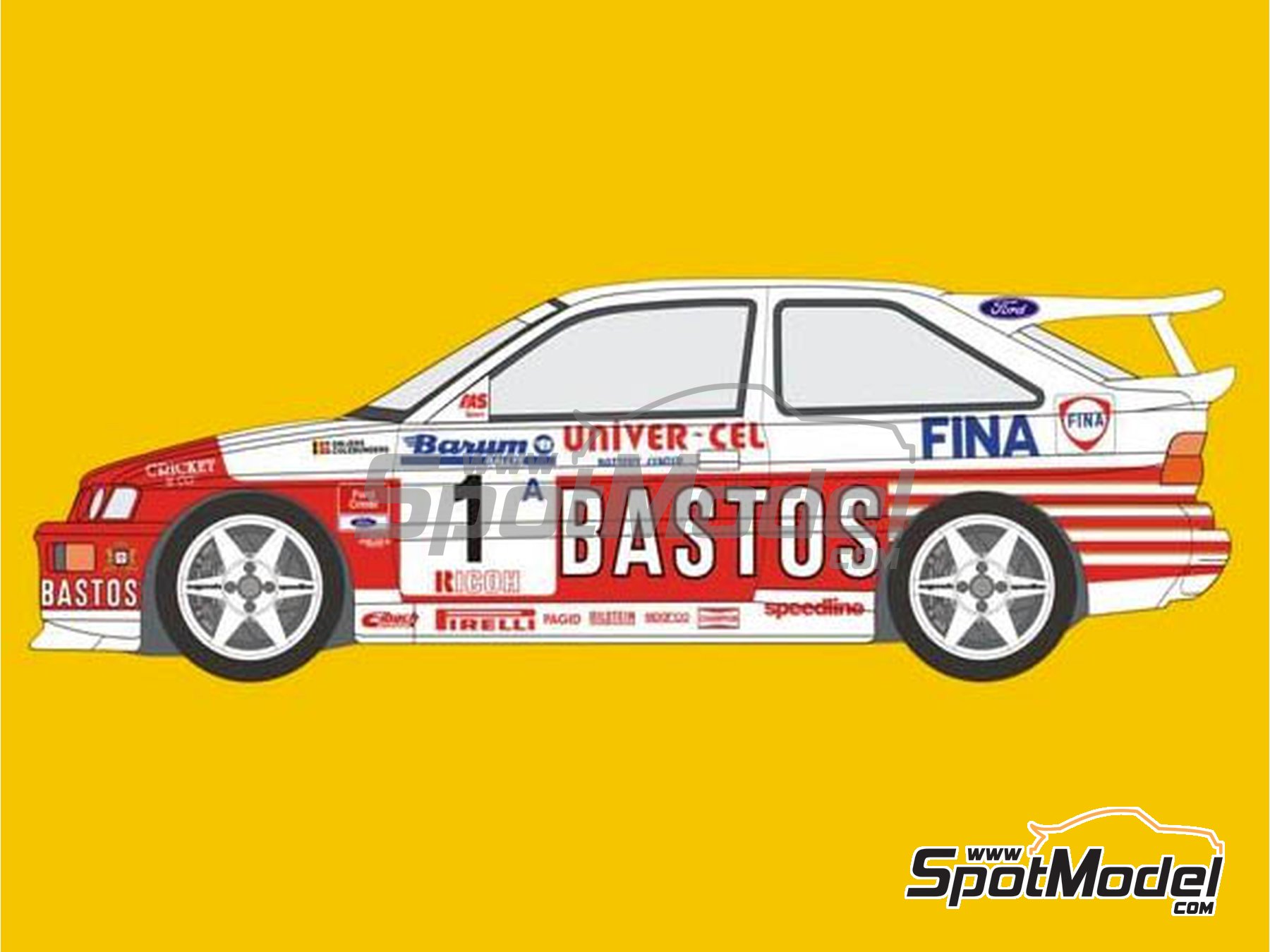 Image 1: Ford Escort RS Cosworth sponsored by Bastos - Barum Czech Rally, Ypres Rally 1994 | Marking / livery in 1/24 scale manufactured by Reji Model (ref.&nbsp;REJI-292, also 292)