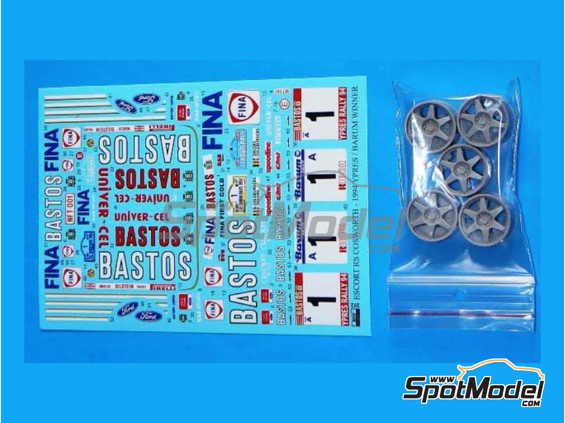 Image 3: Ford Escort RS Cosworth sponsored by Bastos - Barum Czech Rally, Ypres Rally 1994 | Marking / livery in 1/24 scale manufactured by Reji Model (ref.&nbsp;REJI-292, also 292)