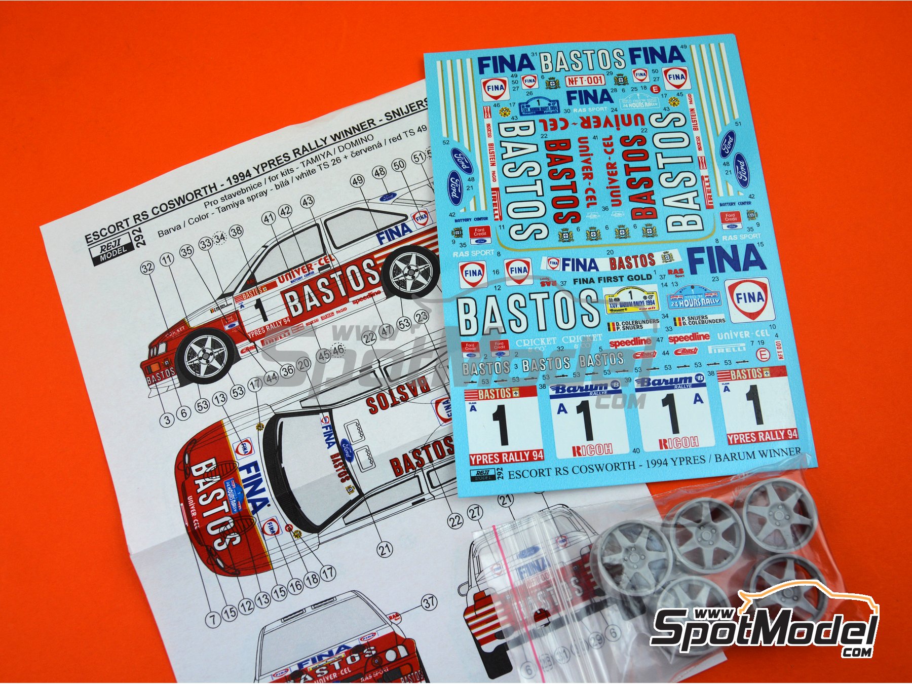 Image 4: Ford Escort RS Cosworth sponsored by Bastos - Barum Czech Rally, Ypres Rally 1994 | Marking / livery in 1/24 scale manufactured by Reji Model (ref.&nbsp;REJI-292, also 292)