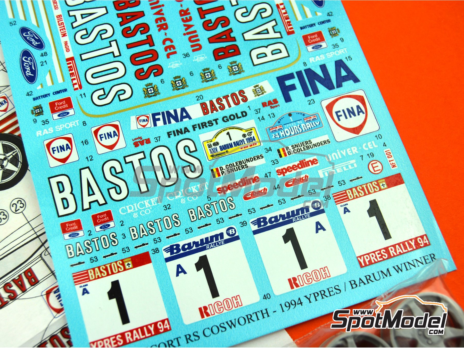 Image 6: Ford Escort RS Cosworth sponsored by Bastos - Barum Czech Rally, Ypres Rally 1994 | Marking / livery in 1/24 scale manufactured by Reji Model (ref.&nbsp;REJI-292, also 292)