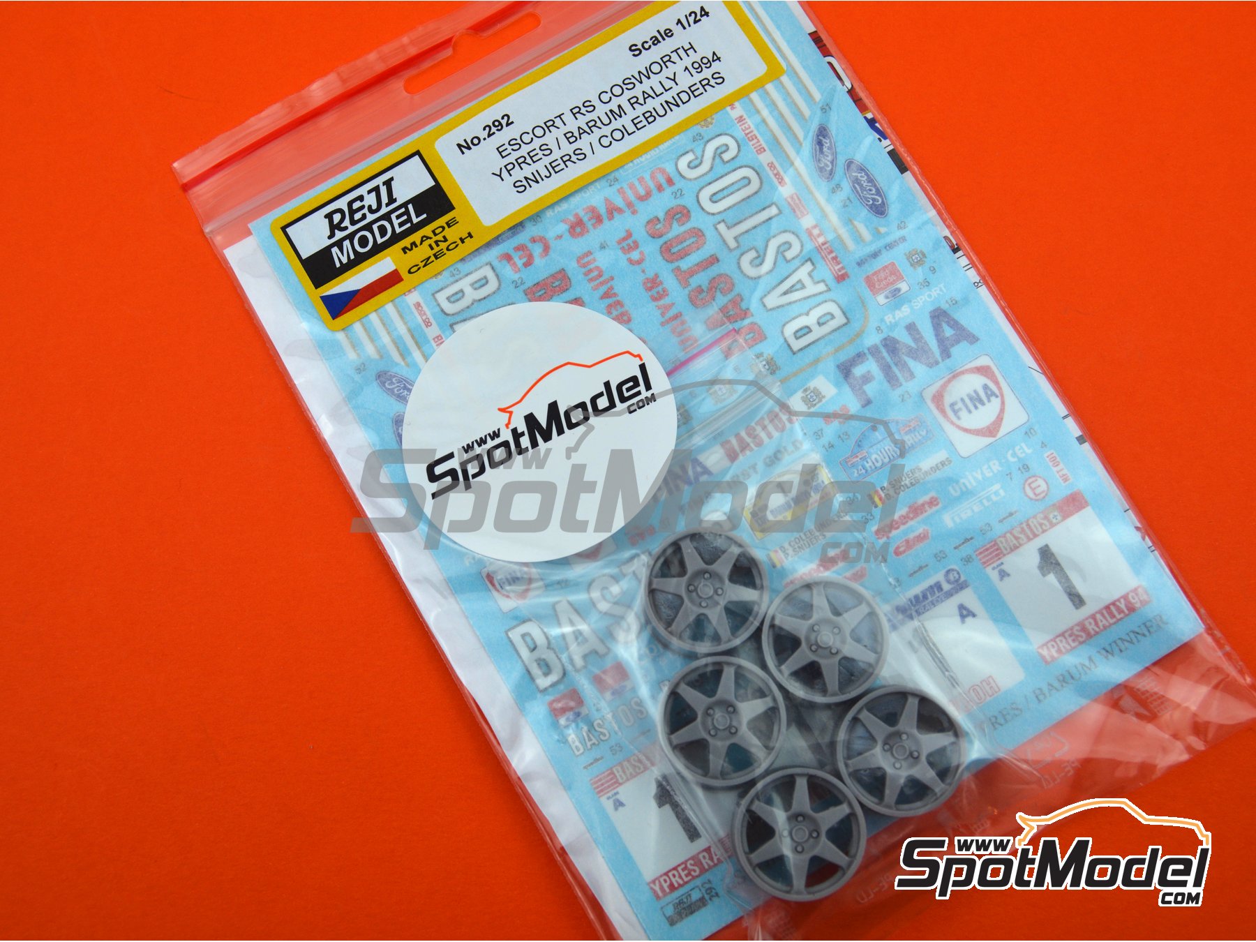 Image 8: Ford Escort RS Cosworth sponsored by Bastos - Barum Czech Rally, Ypres Rally 1994 | Marking / livery in 1/24 scale manufactured by Reji Model (ref.&nbsp;REJI-292, also 292)