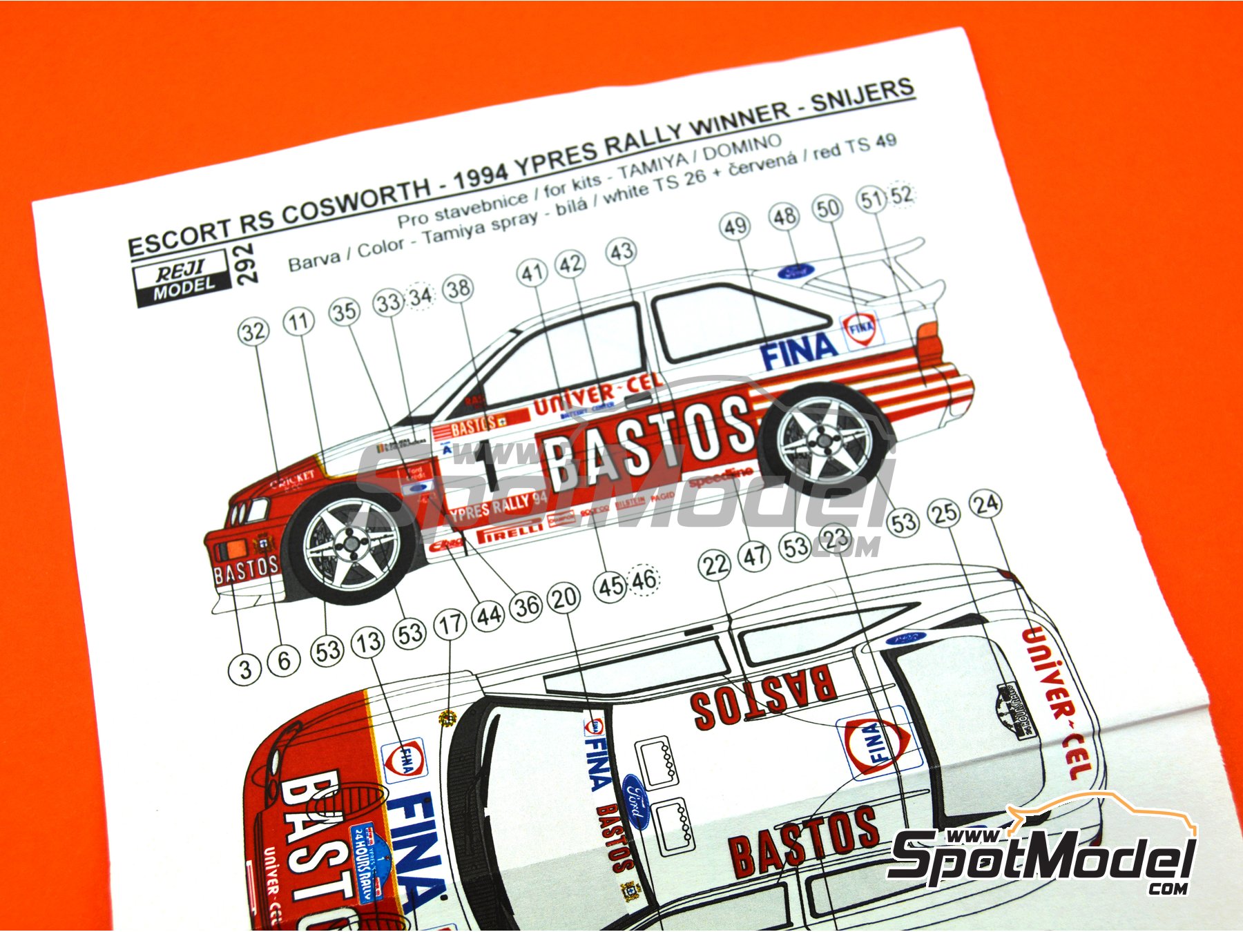 Image 10: Ford Escort RS Cosworth sponsored by Bastos - Barum Czech Rally, Ypres Rally 1994 | Marking / livery in 1/24 scale manufactured by Reji Model (ref.&nbsp;REJI-292, also 292)