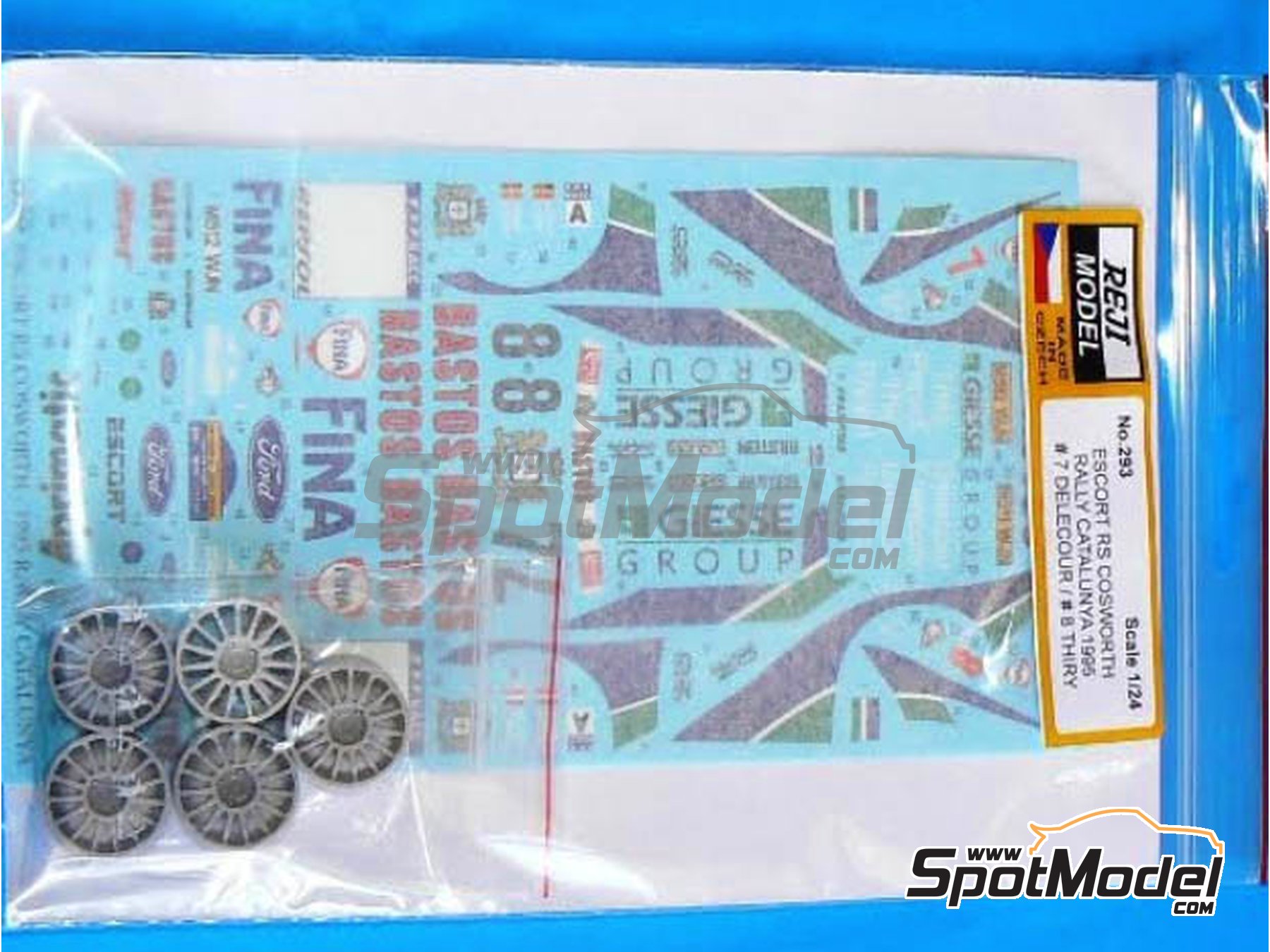 Image 4: Ford Escort RS Cosworth R.A.S. Ford Team sponsored by Giesse Group - Catalunya Costa Brava Rally - Rally of Spain 1995 | Marking / livery in 1/24 scale manufactured by Reji Model (ref.&nbsp;REJI-293, also 293 and 0293)