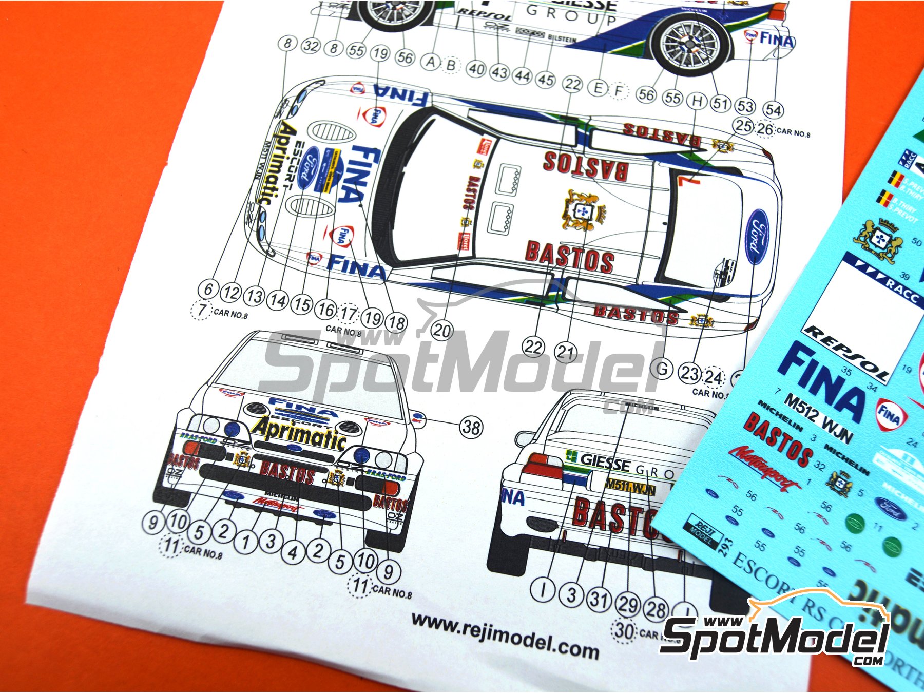 Image 9: Ford Escort RS Cosworth R.A.S. Ford Team sponsored by Giesse Group - Catalunya Costa Brava Rally - Rally of Spain 1995 | Marking / livery in 1/24 scale manufactured by Reji Model (ref.&nbsp;REJI-293, also 293 and 0293)