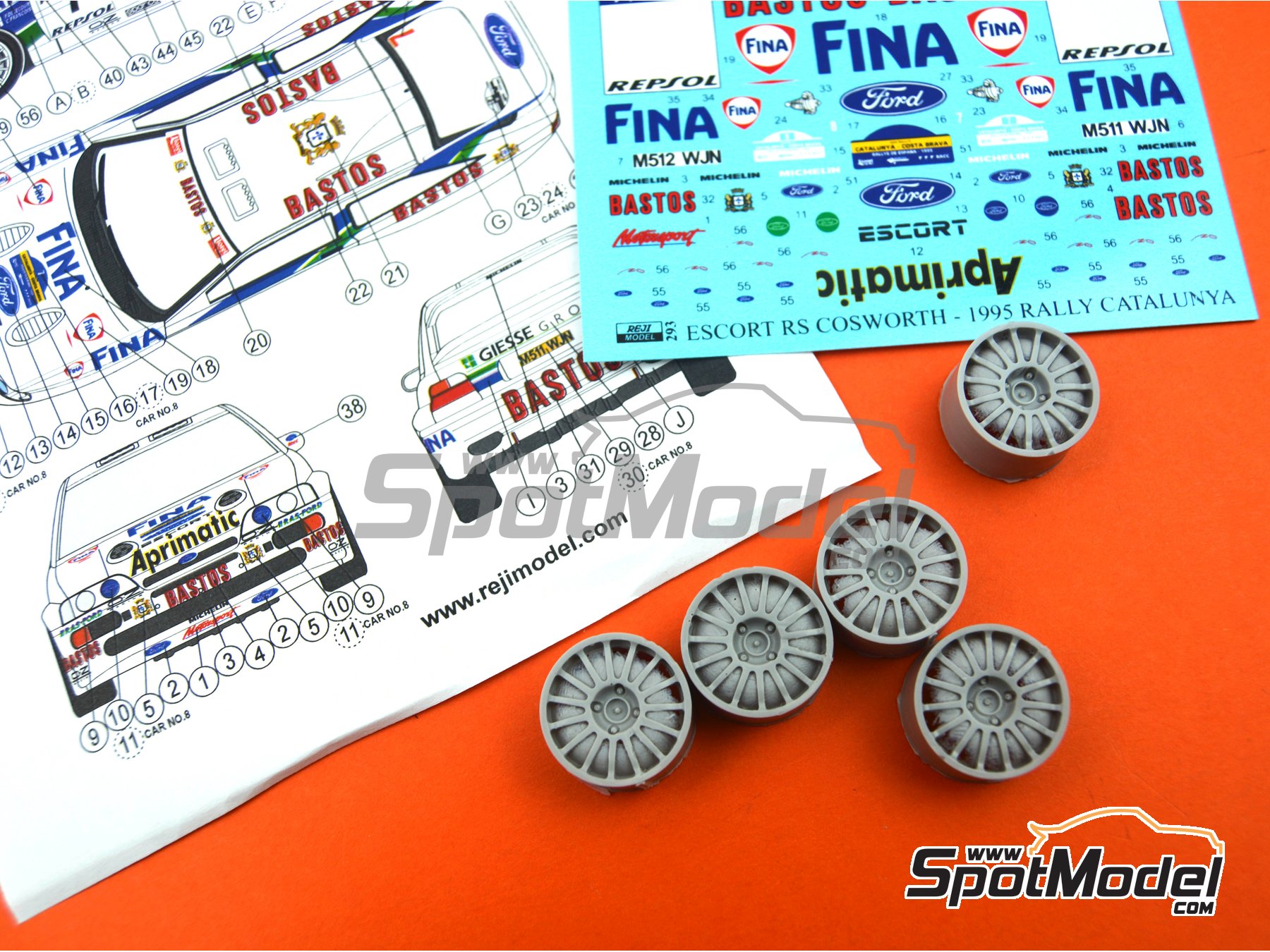 Image 12: Ford Escort RS Cosworth R.A.S. Ford Team sponsored by Giesse Group - Catalunya Costa Brava Rally - Rally of Spain 1995 | Marking / livery in 1/24 scale manufactured by Reji Model (ref.&nbsp;REJI-293, also 293 and 0293)