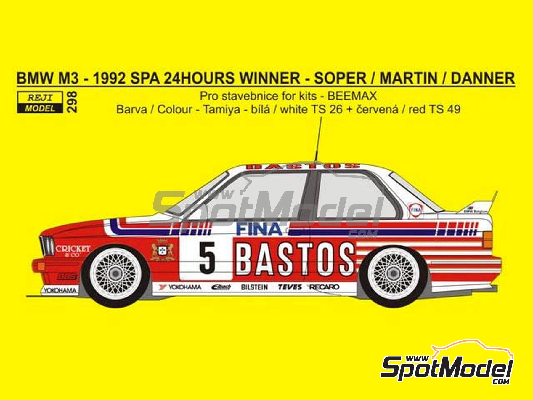 Image 2: BMW M3 E30 Bigazzi Team sponsored by Fina Bastos - 24 Hours SPA Francorchamps 1992 | Marking / livery in 1/24 scale manufactured by Reji Model (ref.&nbsp;REJI-298, also 298 and 0298)