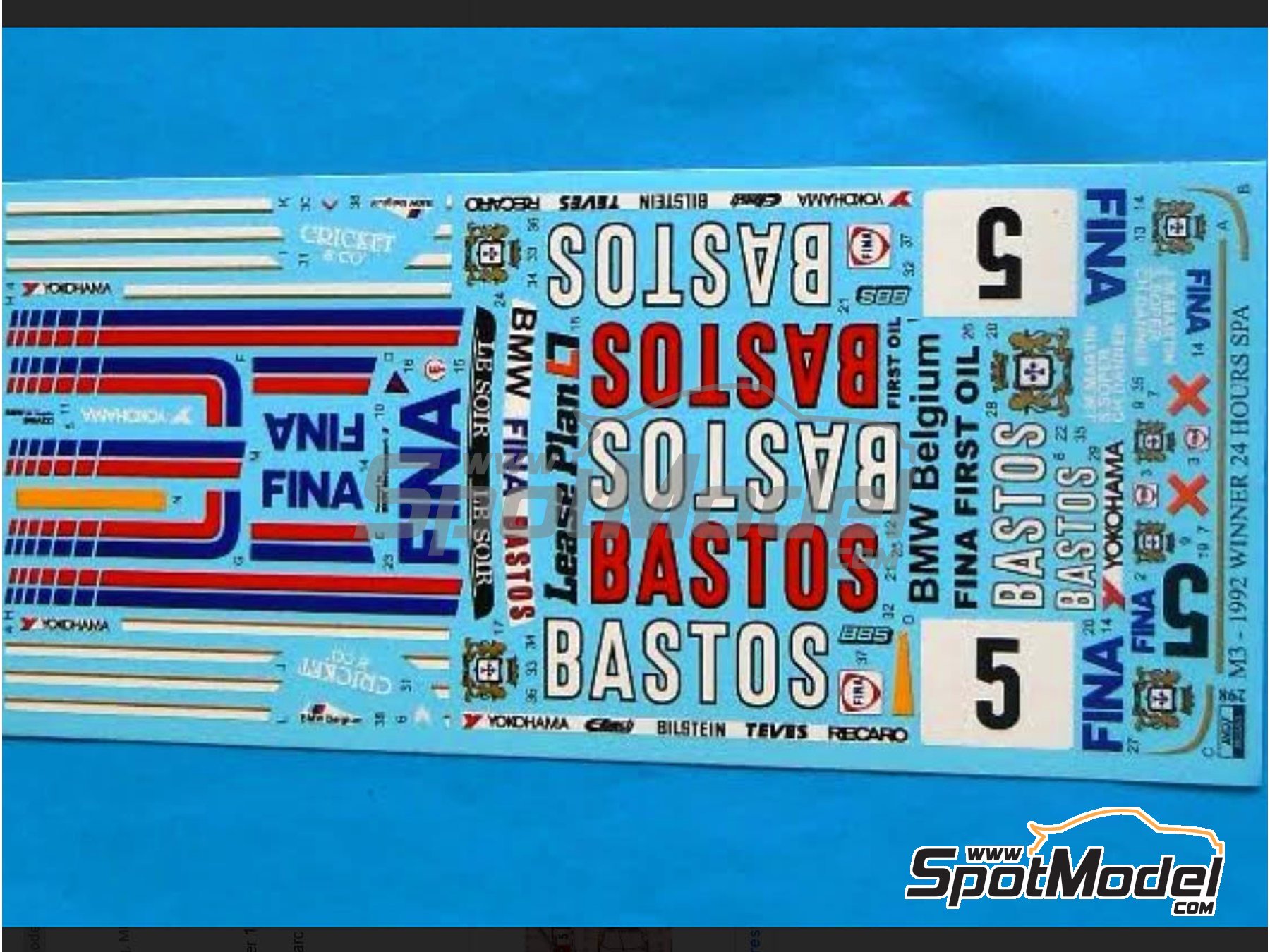 Image 3: BMW M3 E30 Bigazzi Team sponsored by Fina Bastos - 24 Hours SPA Francorchamps 1992 | Marking / livery in 1/24 scale manufactured by Reji Model (ref.&nbsp;REJI-298, also 298 and 0298)