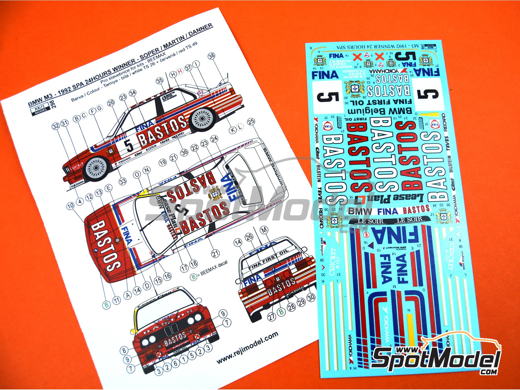 Image 4: BMW M3 E30 Bigazzi Team sponsored by Fina Bastos - 24 Hours SPA Francorchamps 1992 | Marking / livery in 1/24 scale manufactured by Reji Model (ref.&nbsp;REJI-298, also 298 and 0298)