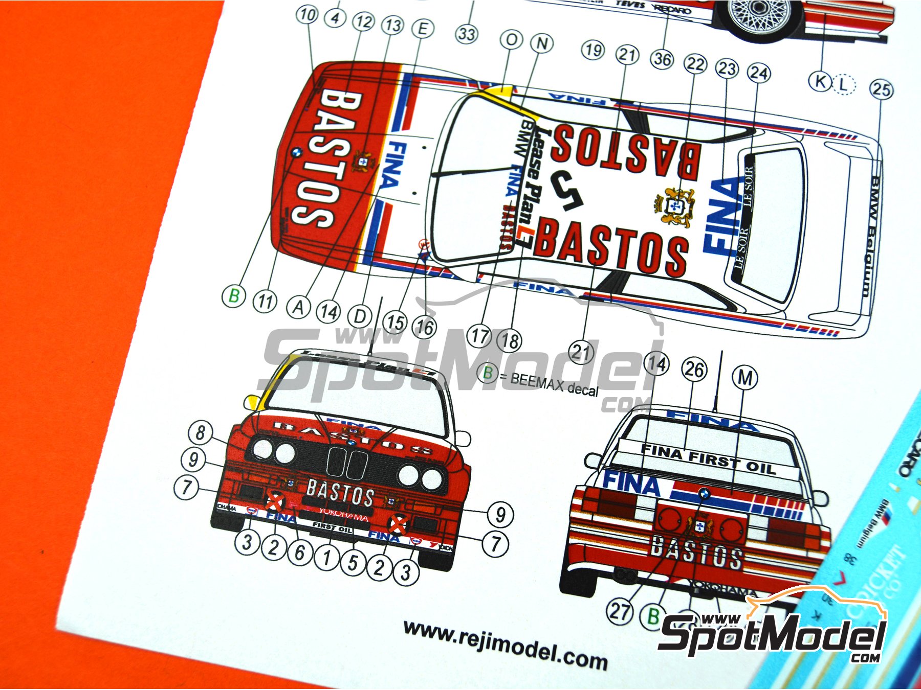 Image 6: BMW M3 E30 Bigazzi Team sponsored by Fina Bastos - 24 Hours SPA Francorchamps 1992 | Marking / livery in 1/24 scale manufactured by Reji Model (ref.&nbsp;REJI-298, also 298 and 0298)
