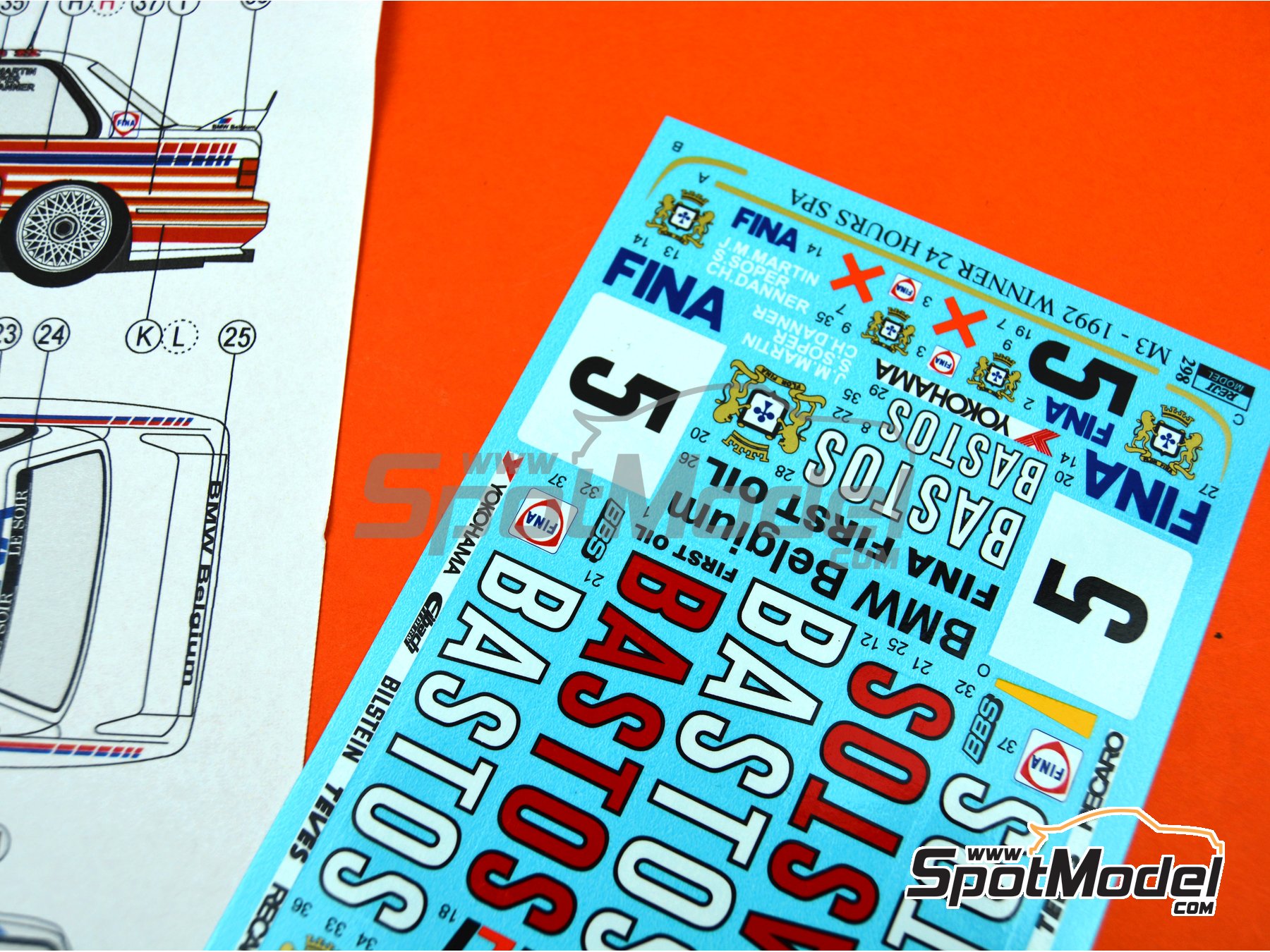 Image 7: BMW M3 E30 Bigazzi Team sponsored by Fina Bastos - 24 Hours SPA Francorchamps 1992 | Marking / livery in 1/24 scale manufactured by Reji Model (ref.&nbsp;REJI-298, also 298 and 0298)