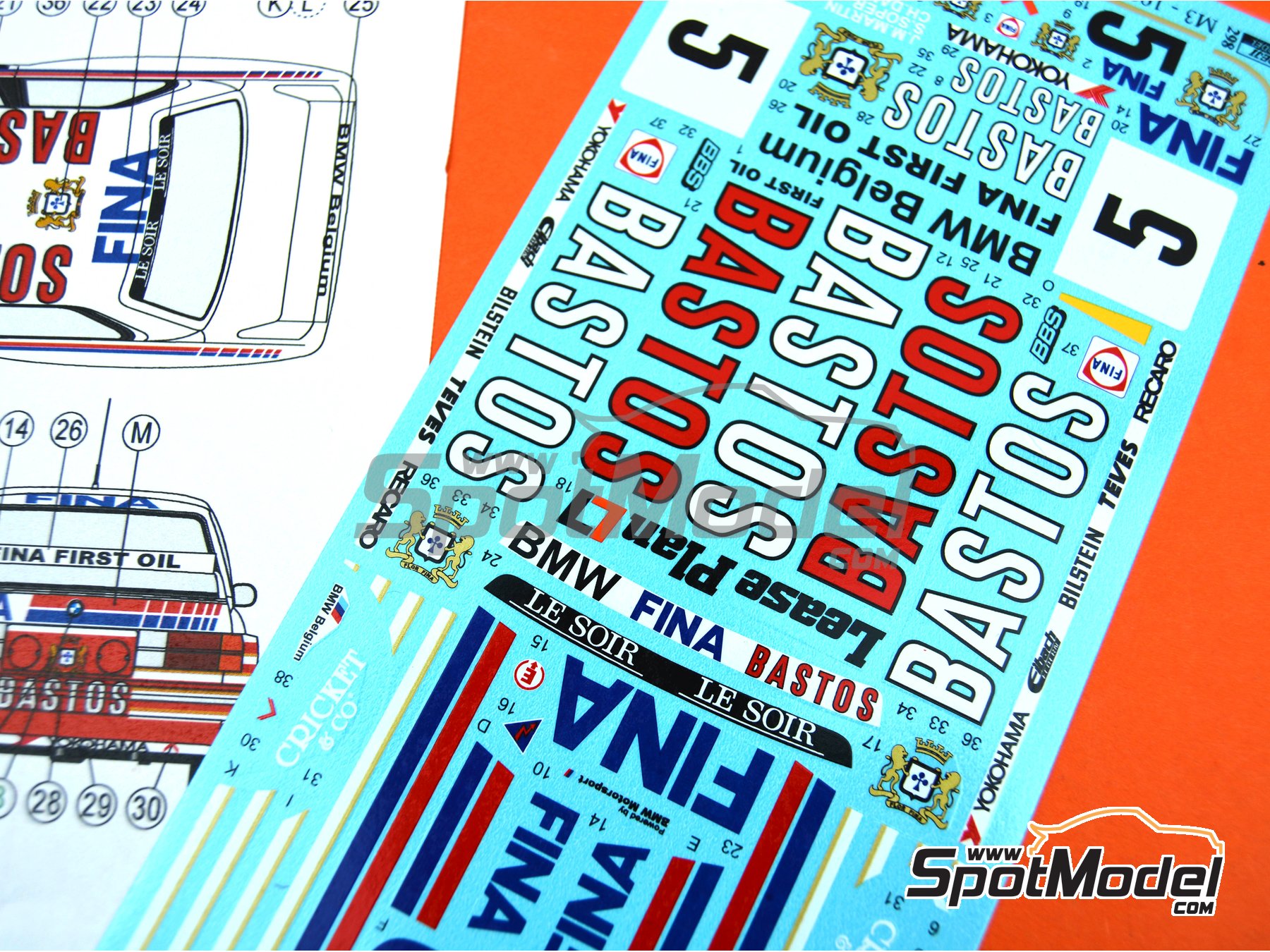 Image 8: BMW M3 E30 Bigazzi Team sponsored by Fina Bastos - 24 Hours SPA Francorchamps 1992 | Marking / livery in 1/24 scale manufactured by Reji Model (ref.&nbsp;REJI-298, also 298 and 0298)