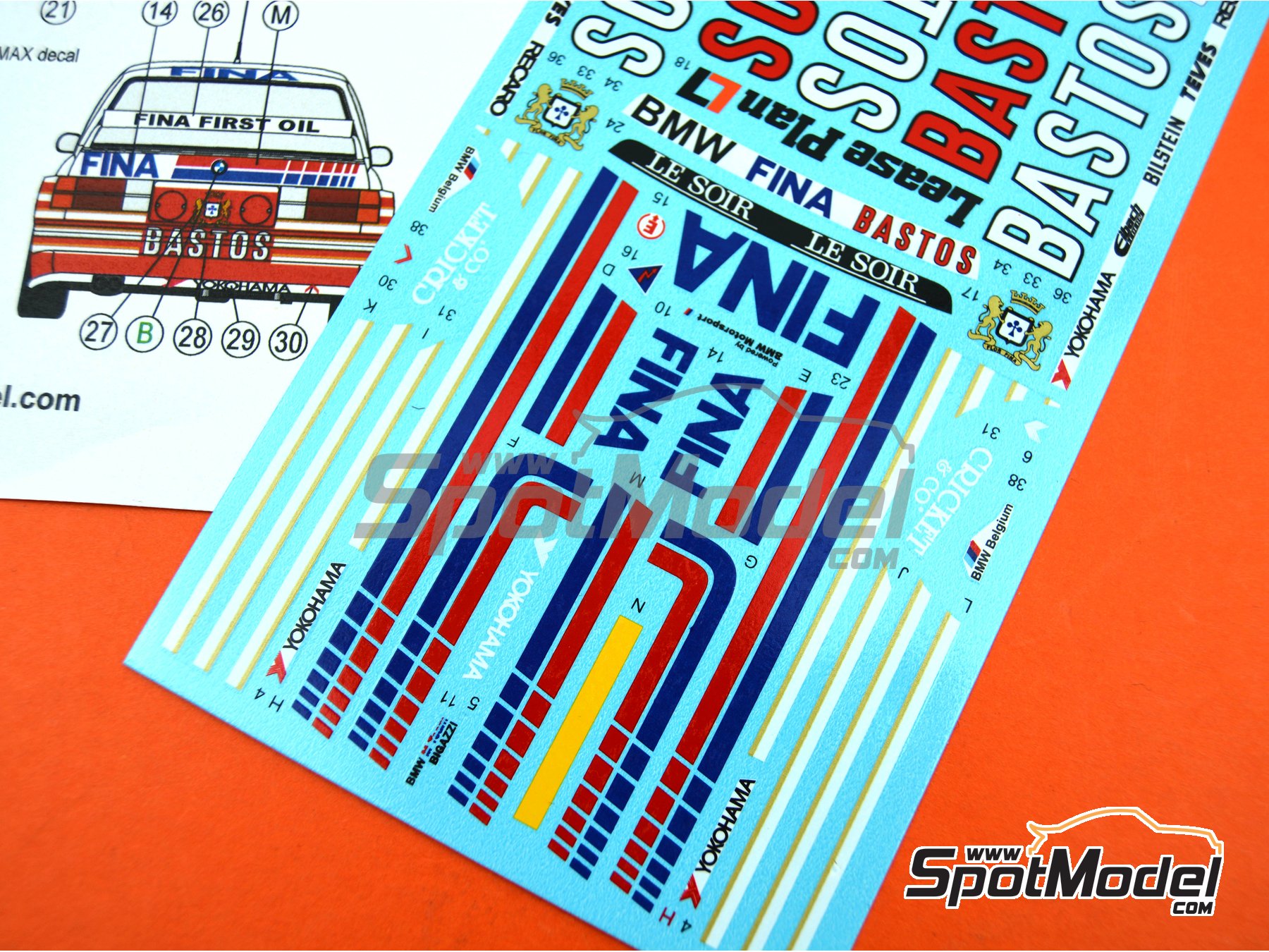 Image 9: BMW M3 E30 Bigazzi Team sponsored by Fina Bastos - 24 Hours SPA Francorchamps 1992 | Marking / livery in 1/24 scale manufactured by Reji Model (ref.&nbsp;REJI-298, also 298 and 0298)