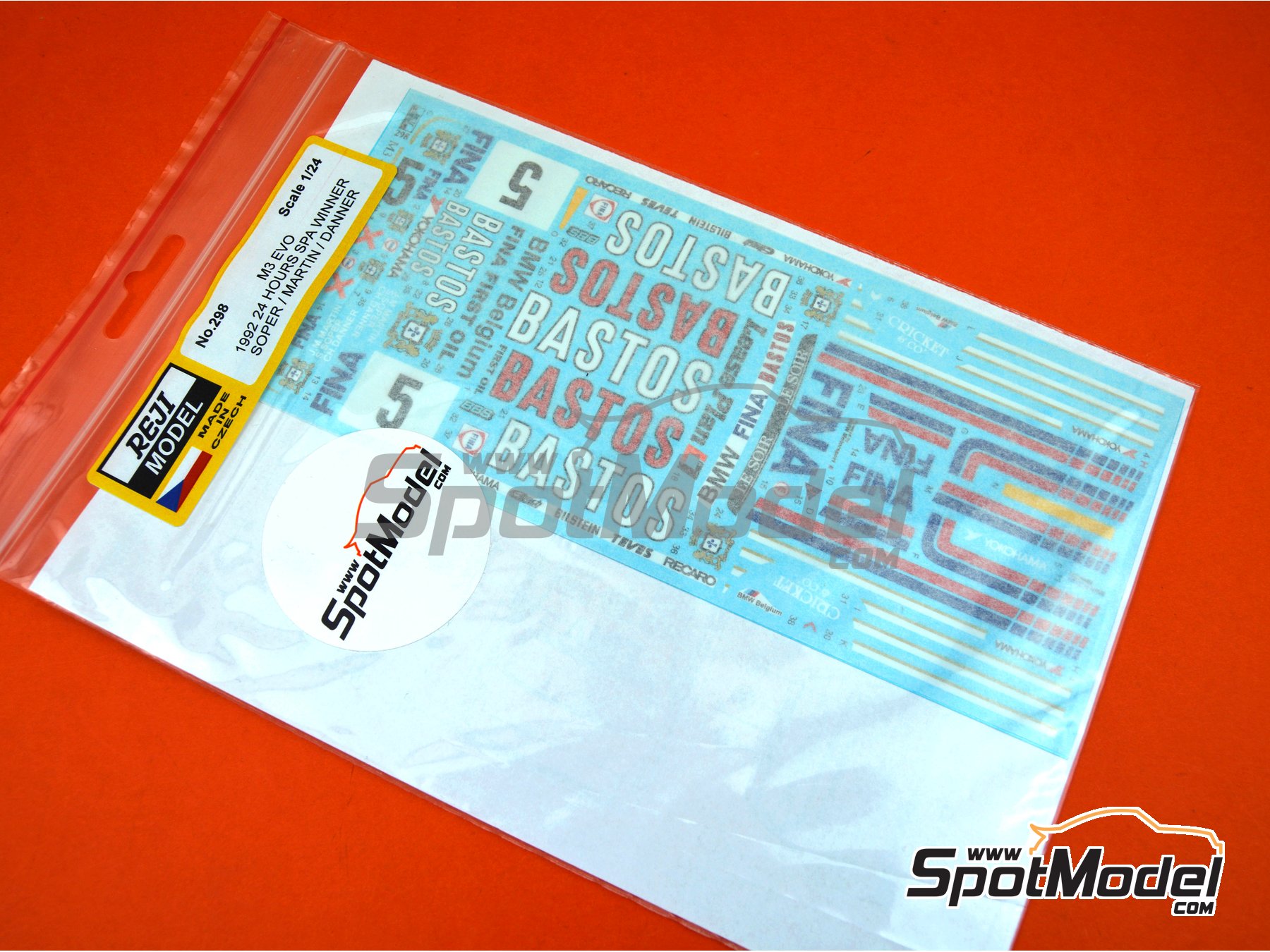 Image 10: BMW M3 E30 Bigazzi Team sponsored by Fina Bastos - 24 Hours SPA Francorchamps 1992 | Marking / livery in 1/24 scale manufactured by Reji Model (ref.&nbsp;REJI-298, also 298 and 0298)