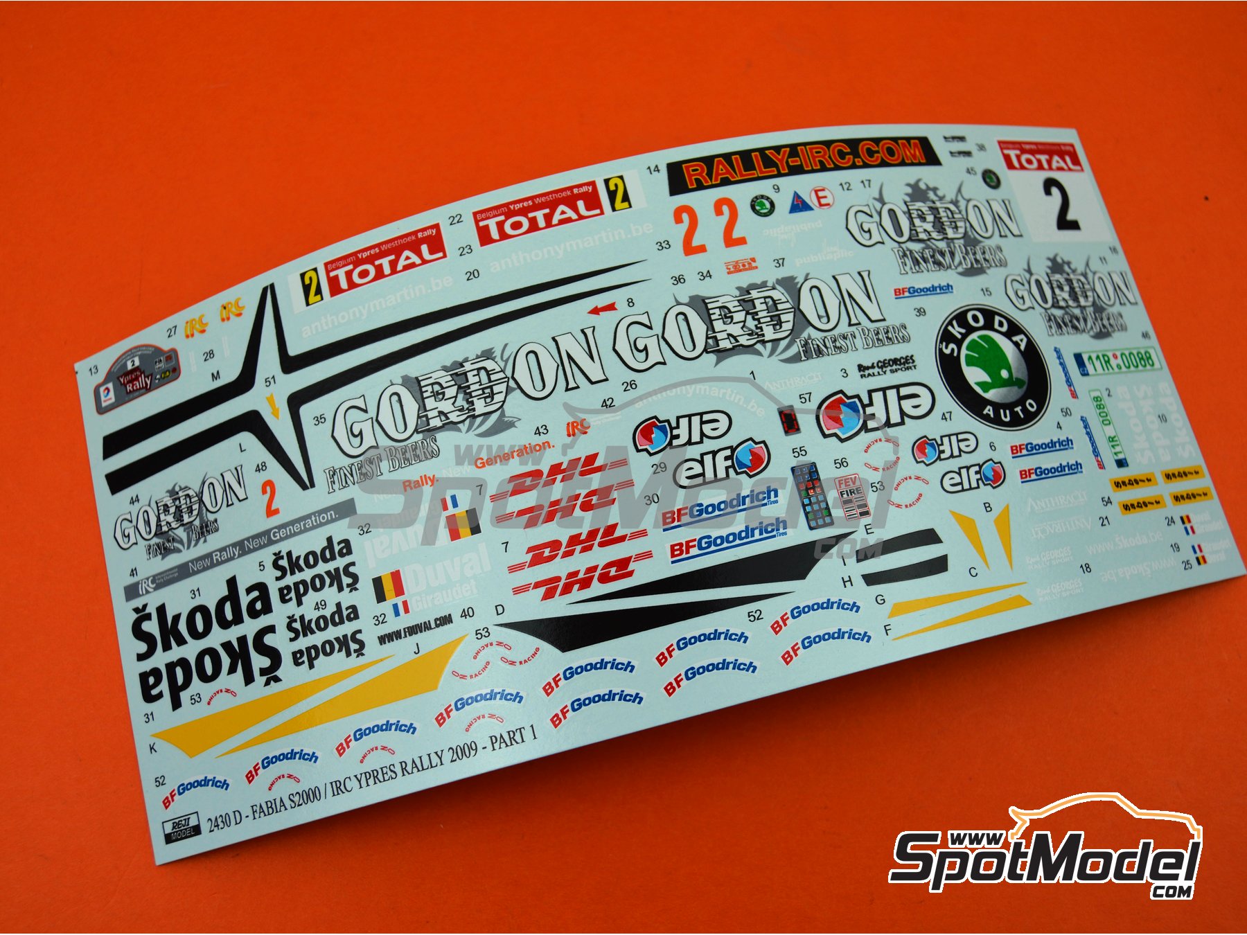 Image 14: Skoda Fabia S2000 Equipo RGRS patrocinado por Gordon - Rally de Ypres de Belgica 2009 | Decoraci&oacute;n en escala&nbsp;1/24 fabricado por Reji Model (ref.&nbsp;REJI-305, tambien 305)