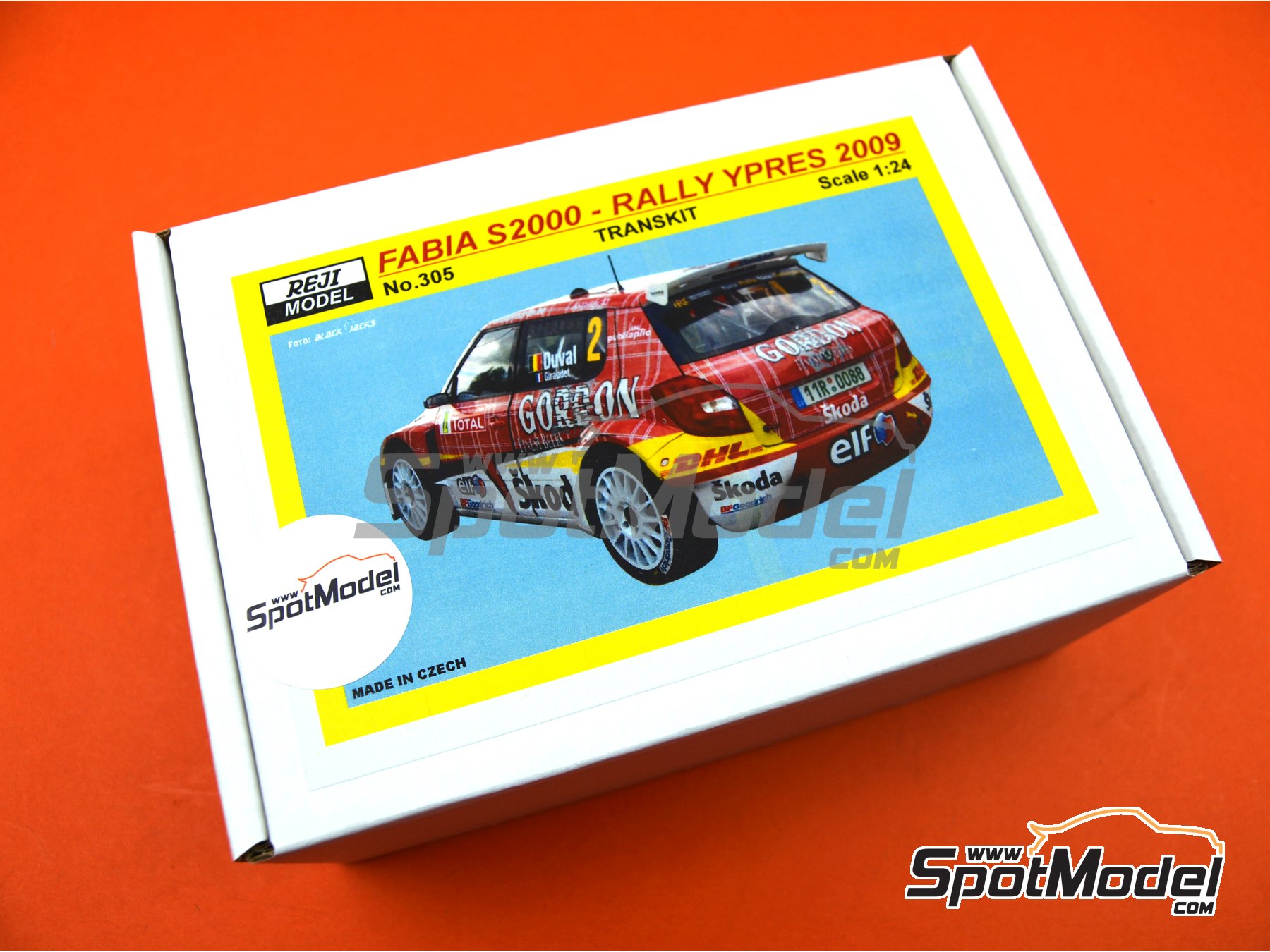 Image 15: Skoda Fabia S2000 Equipo RGRS patrocinado por Gordon - Rally de Ypres de Belgica 2009 | Decoraci&oacute;n en escala&nbsp;1/24 fabricado por Reji Model (ref.&nbsp;REJI-305, tambien 305)