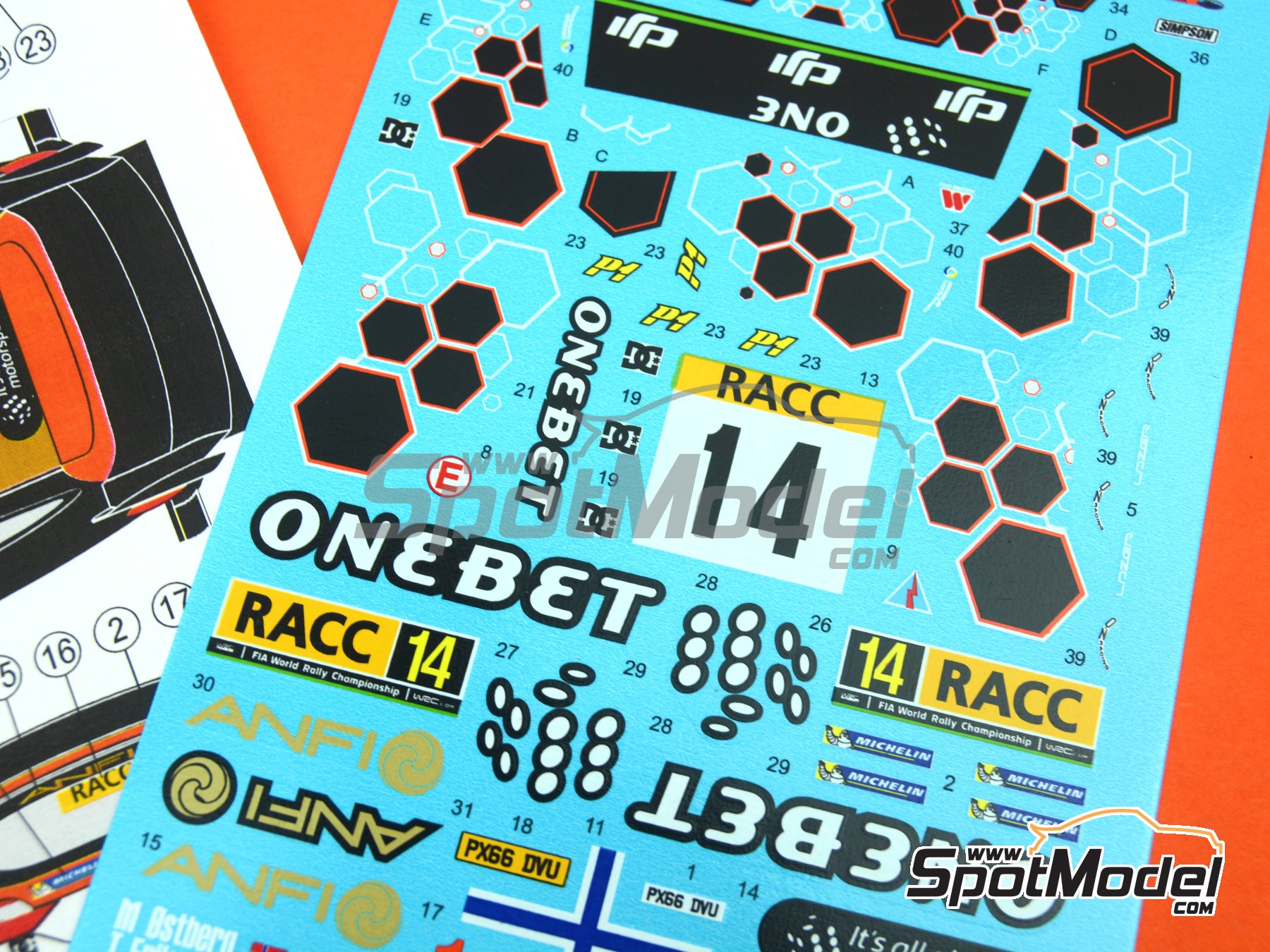 Image 9: Ford Fiesta RS WRC sponsored by Onebet - Catalunya Costa Dorada RACC Rally 2017 | Marking / livery in 1/24 scale manufactured by Reji Model (ref.&nbsp;REJI-309, also 309 and REJI309)