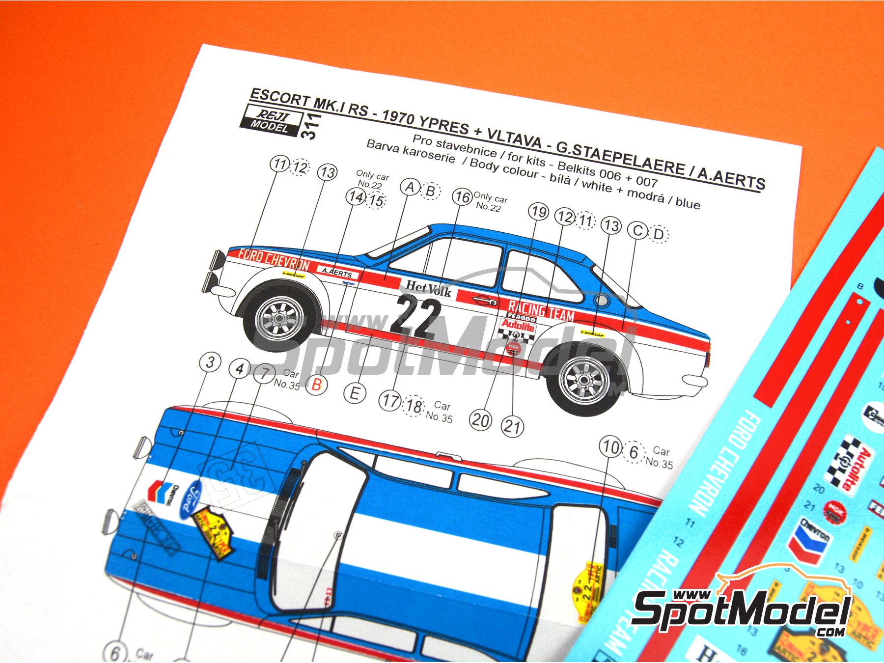 Image 4: Ford Escort RS1600 Mk I Ford Chevron Racing Team - 12 Uren van Ieper - Ypres Rally 1970 | Marking / livery in 1/24 scale manufactured by Reji Model (ref.&nbsp;REJI-311, also 311 and REJI311)