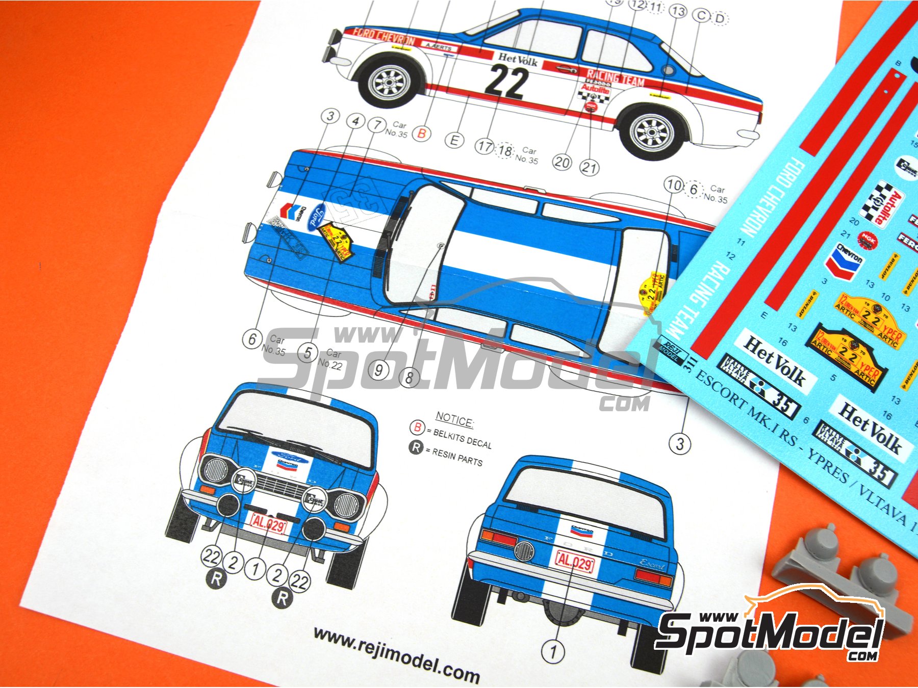 Image 5: Ford Escort RS1600 Mk I Ford Chevron Racing Team - 12 Uren van Ieper - Ypres Rally 1970 | Marking / livery in 1/24 scale manufactured by Reji Model (ref.&nbsp;REJI-311, also 311 and REJI311)