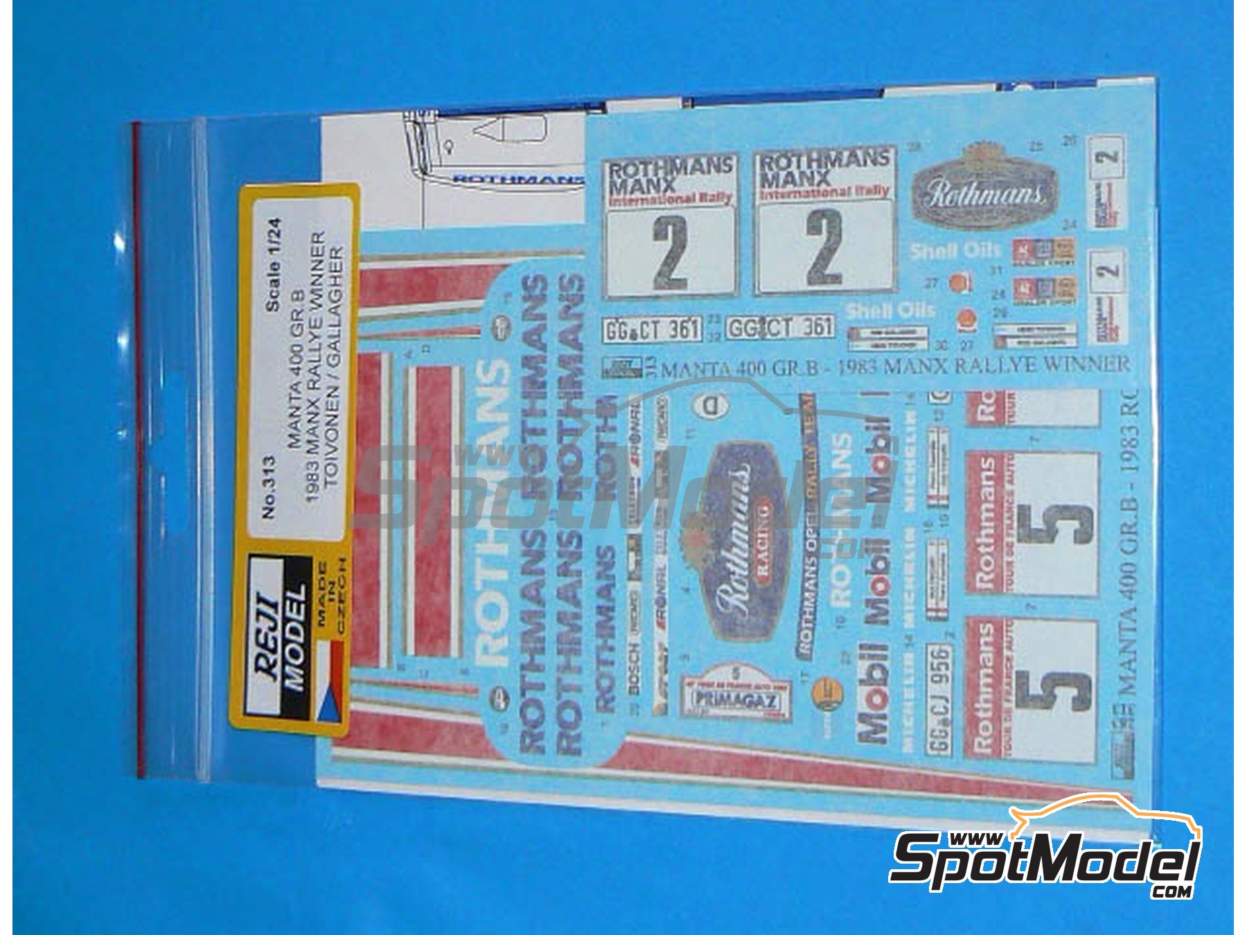 Image 3: Opel Manta Group B sponsored by Rothmans - Manx International Rally 1983 | Marking / livery in 1/24 scale manufactured by Reji Model (ref.&nbsp;REJI-313, also 313 and 0313)