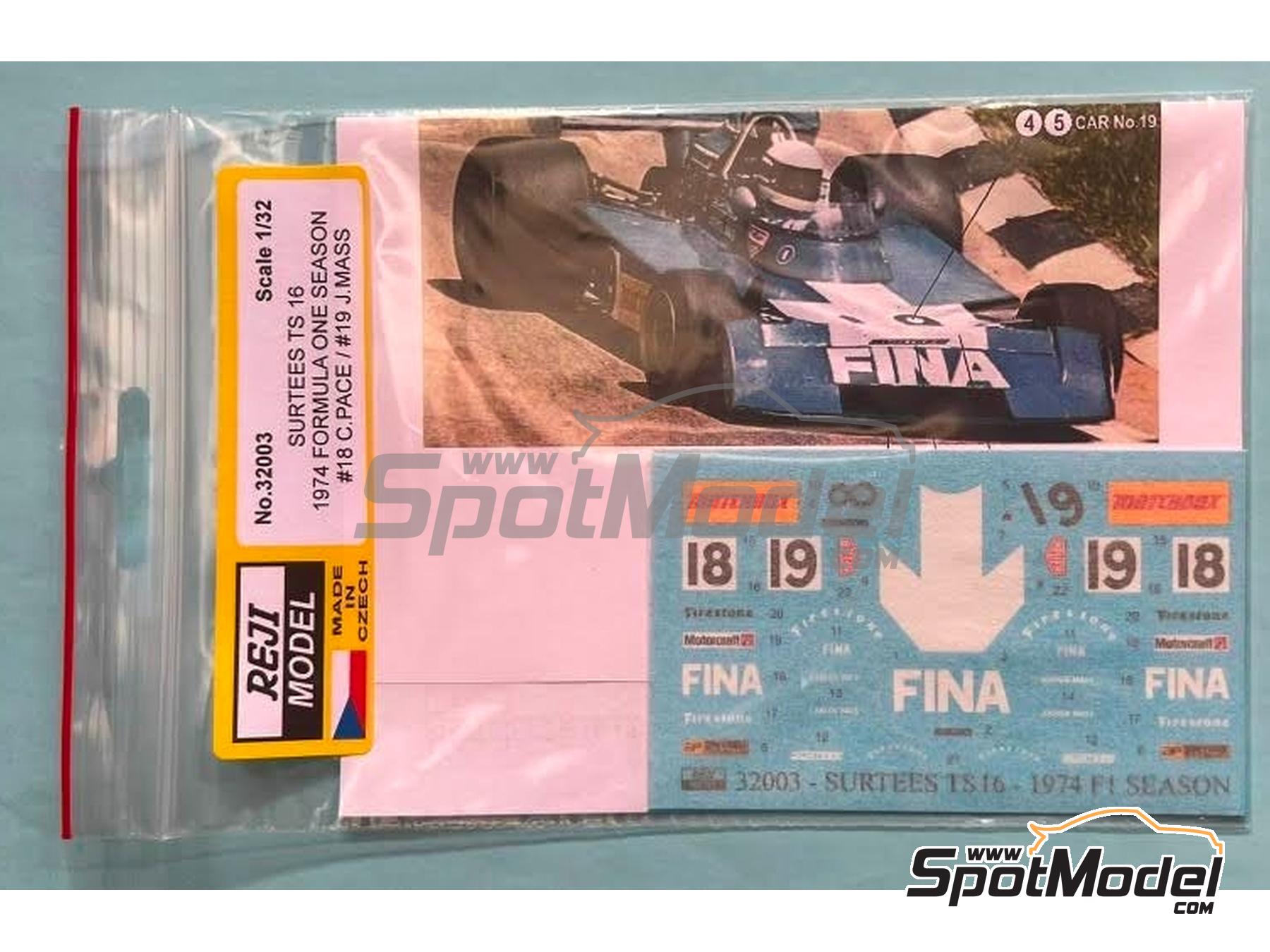 Image 3: Surtees Ford TS16 patrocinado por Fina, Matchbox - Gran Premio de F&oacute;rmula 1 de Brasil 1974 | Decoraci&oacute;n en escala&nbsp;1/32 fabricado por Reji Model (ref.&nbsp;REJI-32003, tambien 32003)