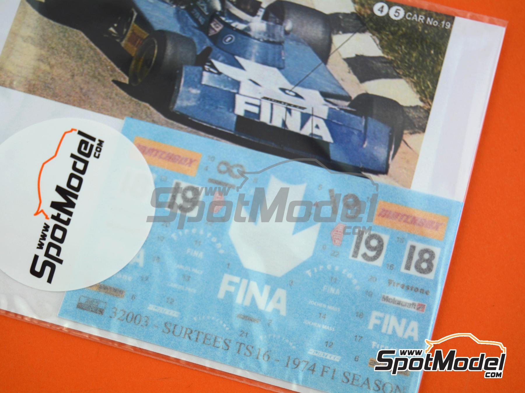 Image 6: Surtees Ford TS16 patrocinado por Fina, Matchbox - Gran Premio de F&oacute;rmula 1 de Brasil 1974 | Decoraci&oacute;n en escala&nbsp;1/32 fabricado por Reji Model (ref.&nbsp;REJI-32003, tambien 32003)