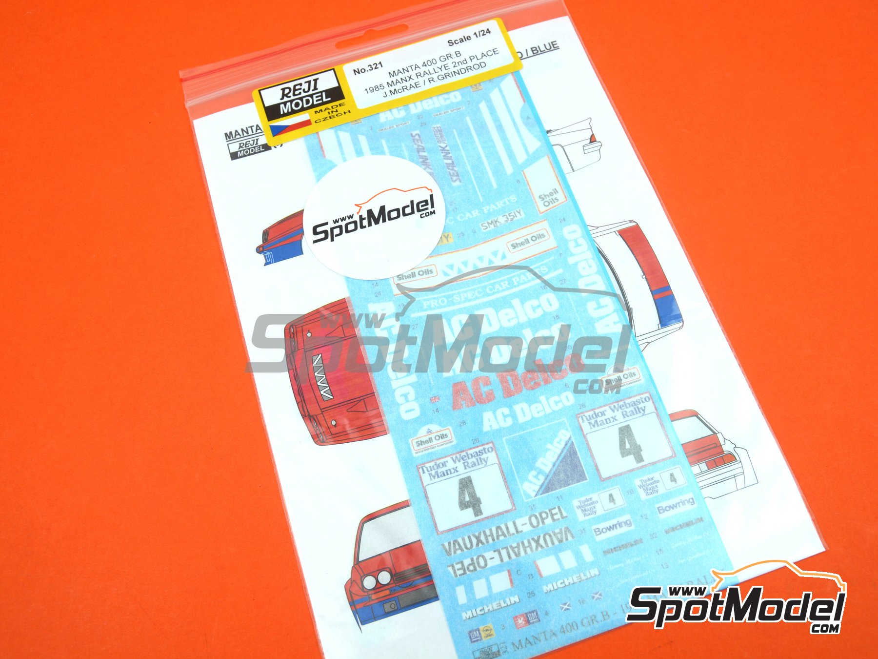 Image 7: Opel Manta 400 Group B sponsored by AC Delco - Tudor Webasto Manx International Rally 1985 | Marking / livery in 1/24 scale manufactured by Reji Model (ref.&nbsp;REJI-321, also 321, 0321 and REJI321)