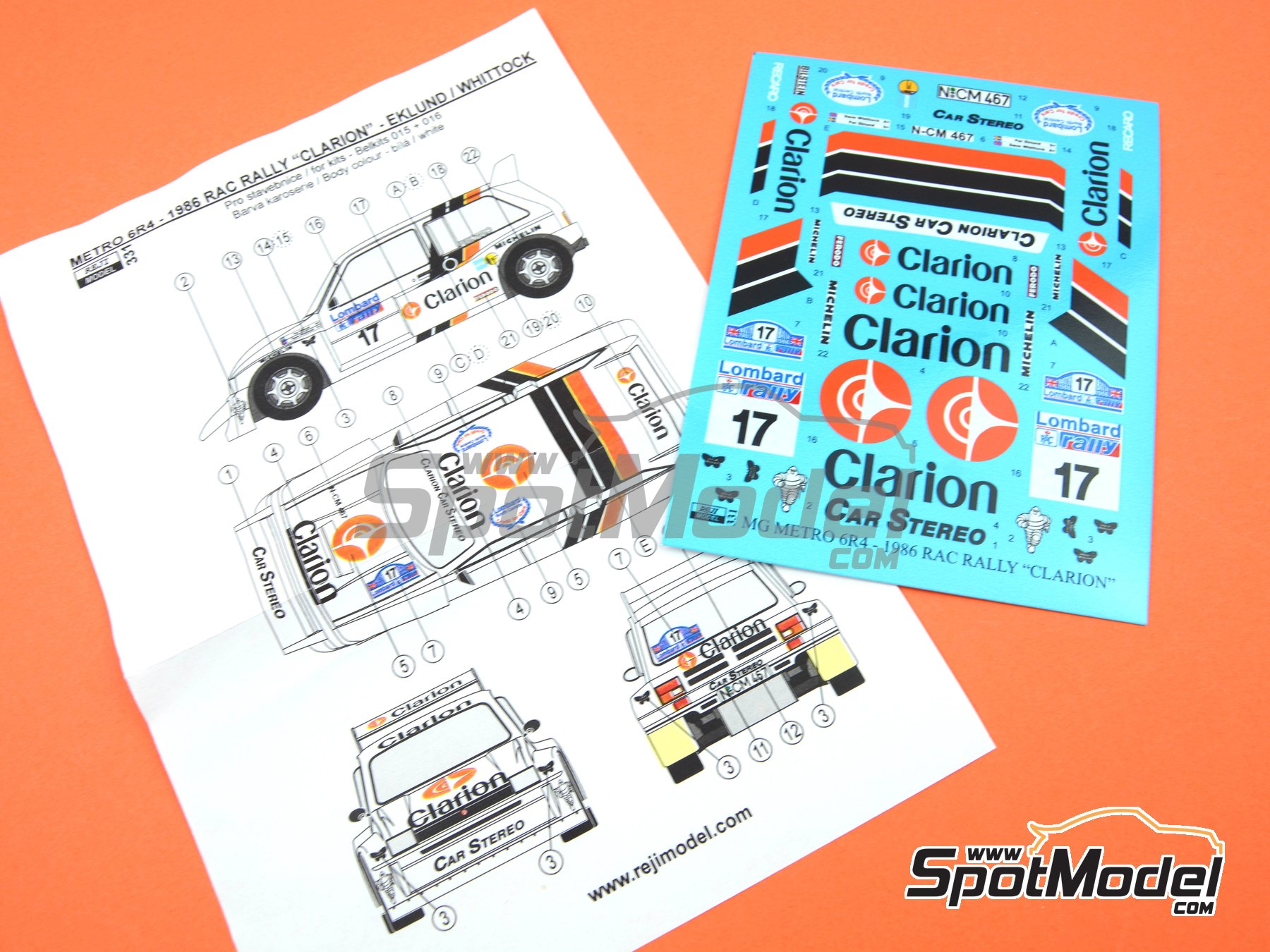 Image 3: MG Metro 6R4 sponsored by Clarion - Lombard RAC Rally 1986 | Marking / livery in 1/24 scale manufactured by Reji Model (ref.&nbsp;REJI-331, also 331 and REJI331)