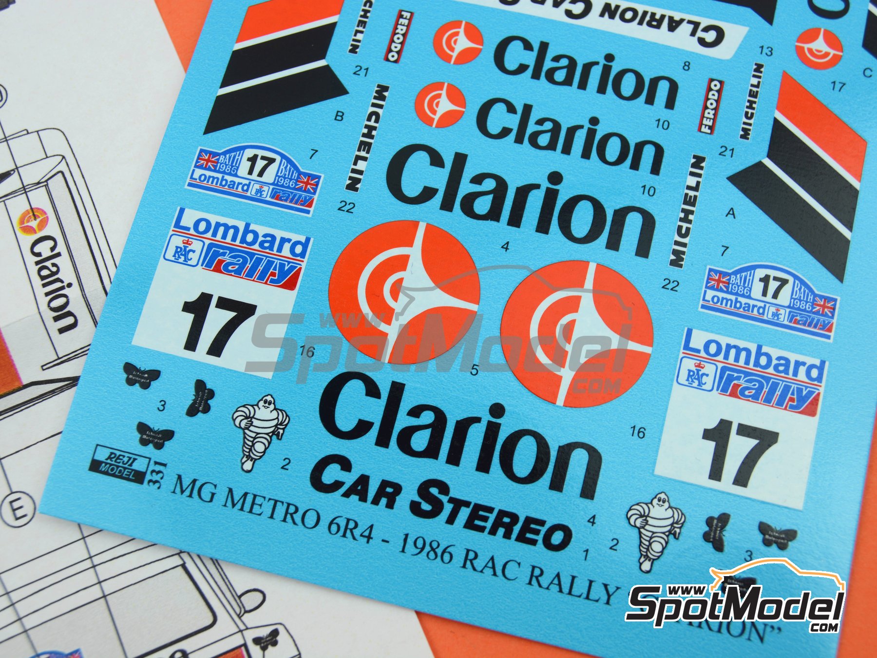Image 5: MG Metro 6R4 sponsored by Clarion - Lombard RAC Rally 1986 | Marking / livery in 1/24 scale manufactured by Reji Model (ref.&nbsp;REJI-331, also 331 and REJI331)