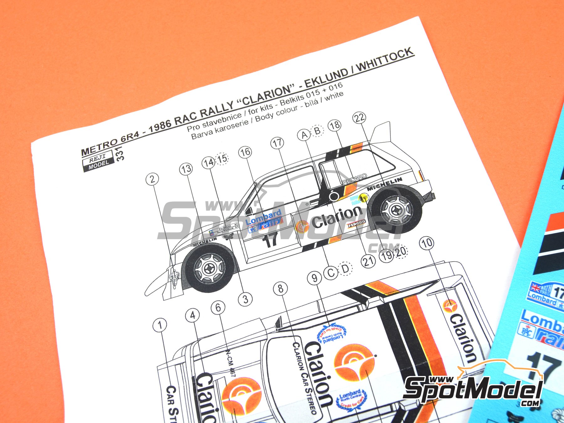 Image 6: MG Metro 6R4 sponsored by Clarion - Lombard RAC Rally 1986 | Marking / livery in 1/24 scale manufactured by Reji Model (ref.&nbsp;REJI-331, also 331 and REJI331)