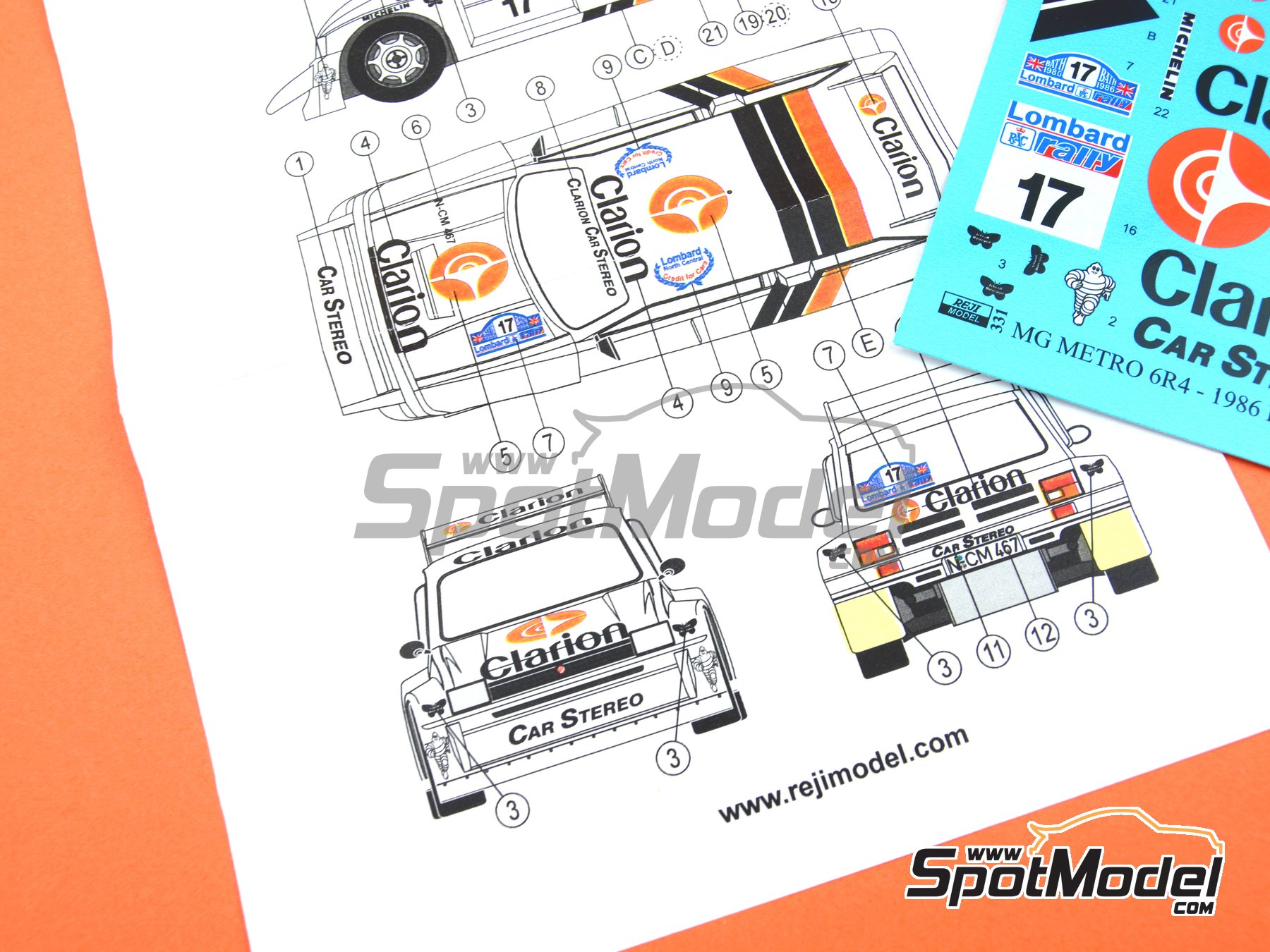 Image 7: MG Metro 6R4 sponsored by Clarion - Lombard RAC Rally 1986 | Marking / livery in 1/24 scale manufactured by Reji Model (ref.&nbsp;REJI-331, also 331 and REJI331)