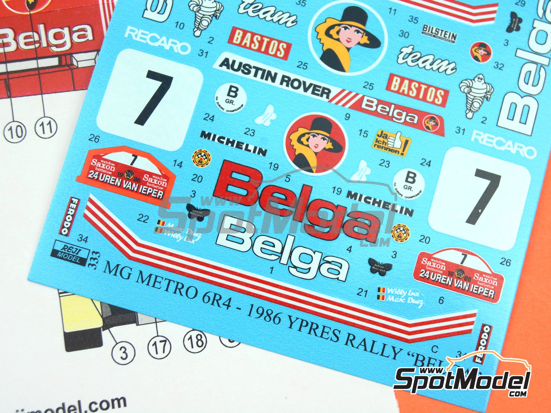 Image 5: MG Metro 6R4 Austin Rallying Team sponsored by Belga - Ypres Rally 1986 | Marking / livery in 1/24 scale manufactured by Reji Model (ref.&nbsp;REJI-333, also 333 and REJI333)